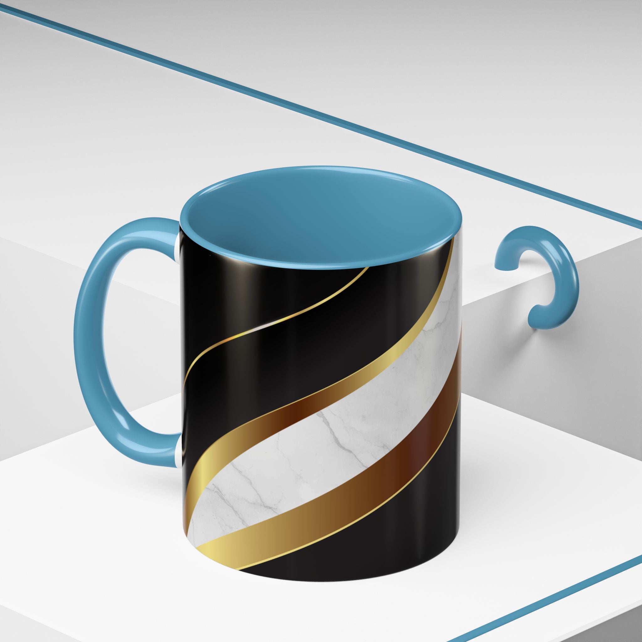 Black Marble Accent Coffee Mug — Gold Ribbon Elegance (11/15oz)