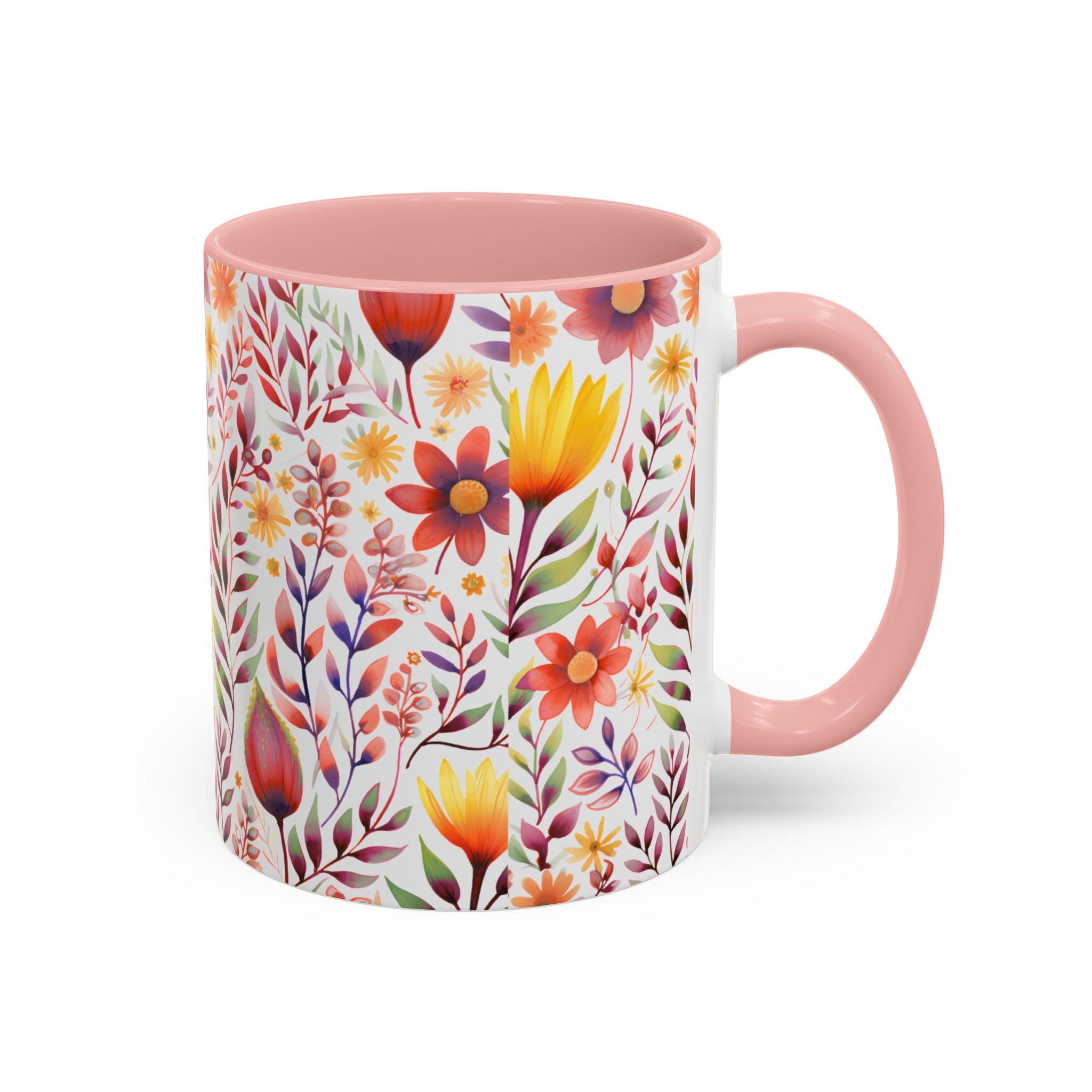 Floral Accent Coffee Mug – Colorful Watercolor Garden Design (11/15oz)