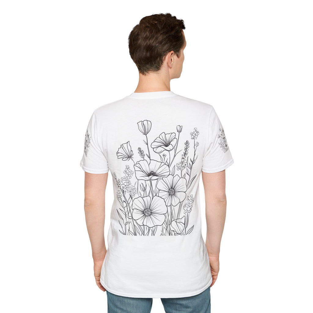 Floral Line Art T-Shirt — Botanical Poppy Sketch Tee