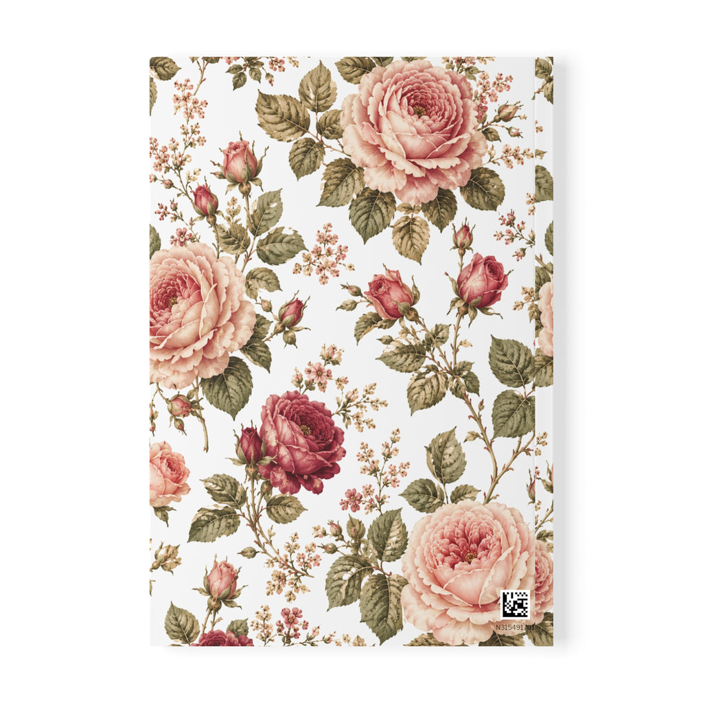 Floral Rose A5 Notebook — Vintage Pink Rose Softcover Journal