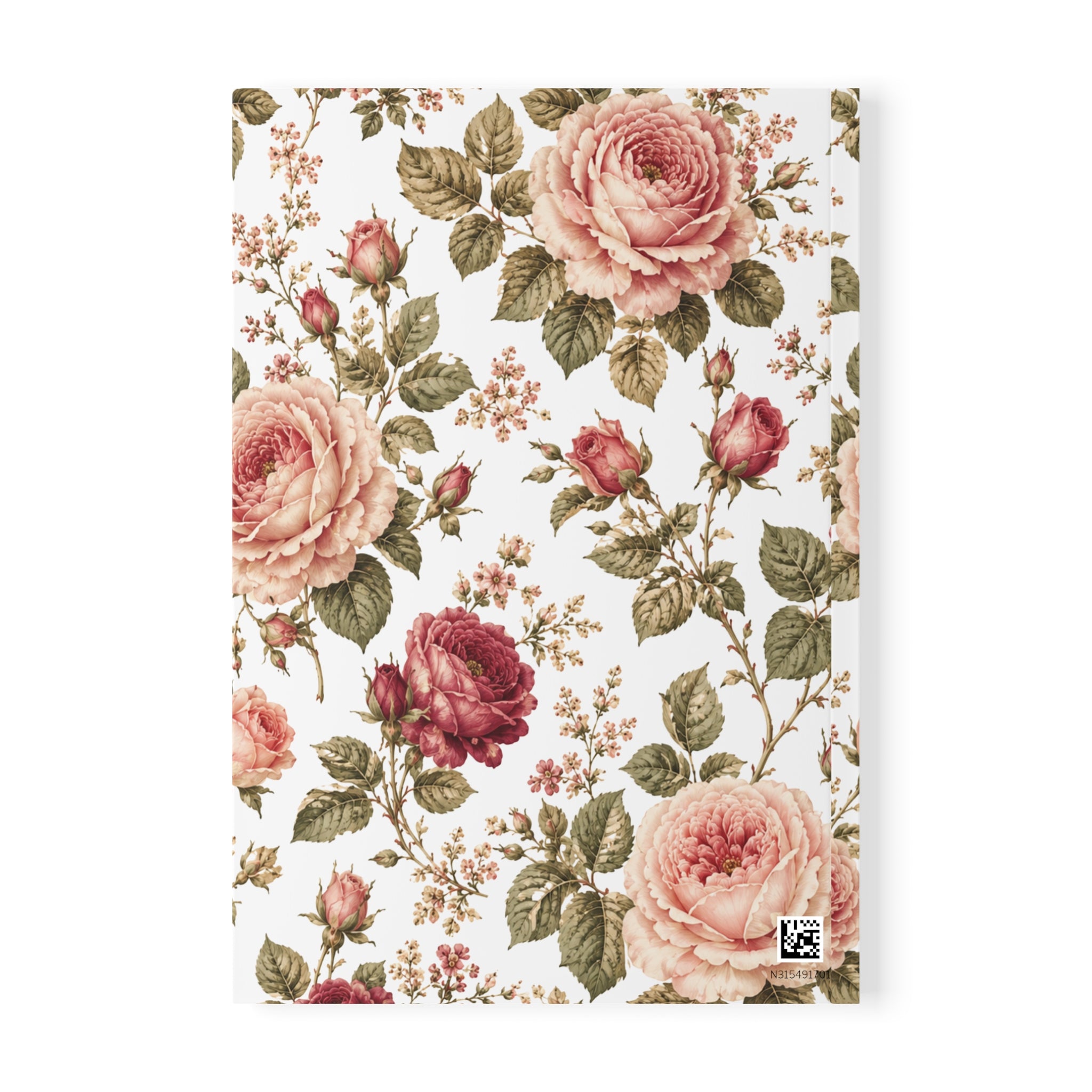 Floral Rose A5 Notebook — Vintage Pink Rose Softcover Journal