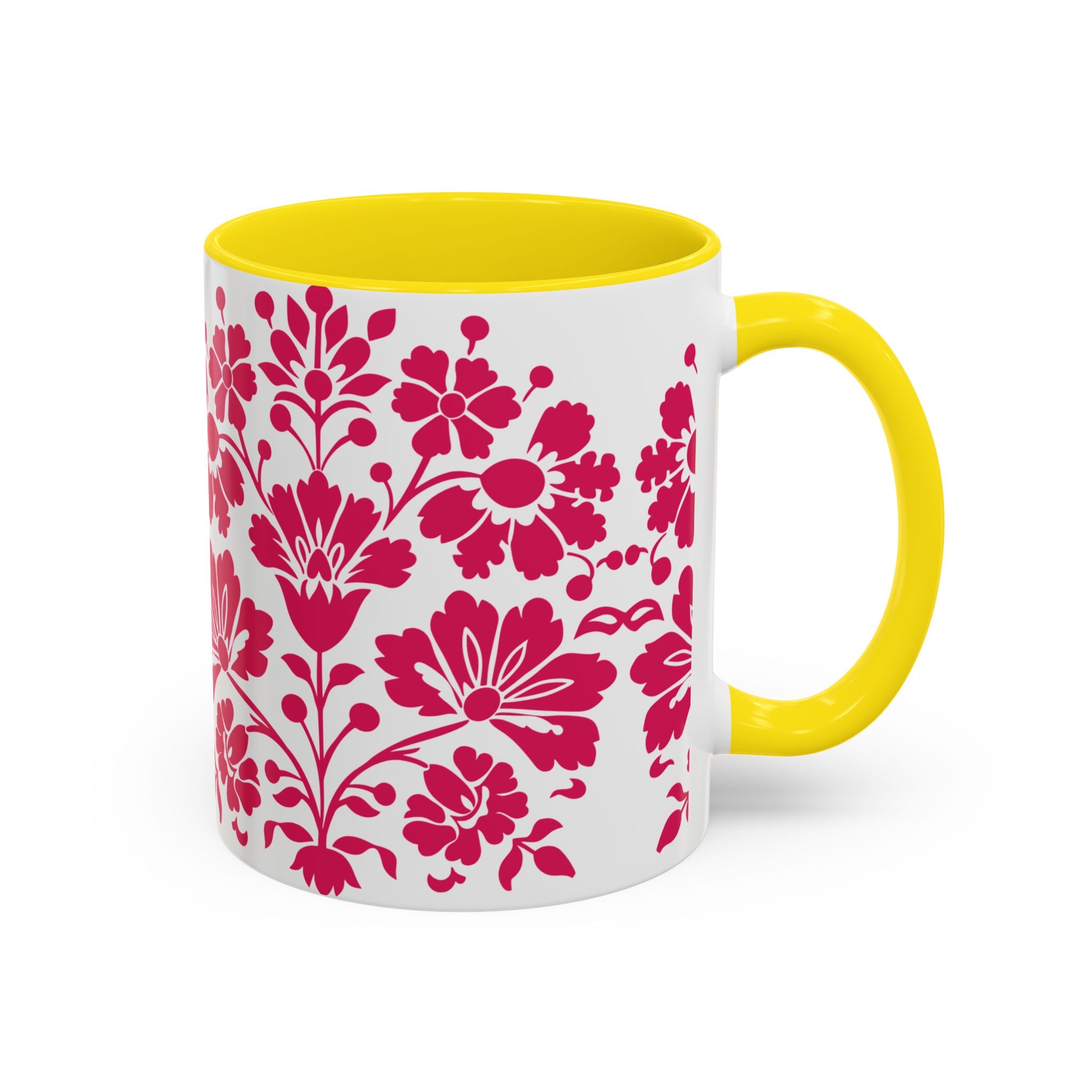 Pink Floral Accent Coffee Mug – 11/15oz Decorative Tea & Coffee Cup
