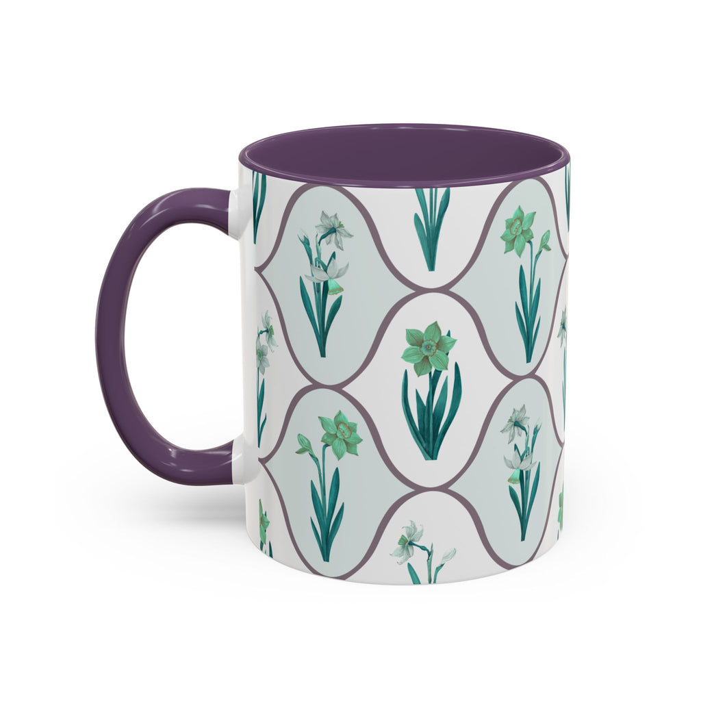 Floral Tile Accent Coffee Mug — Green Botanical Pattern (11/15 oz)