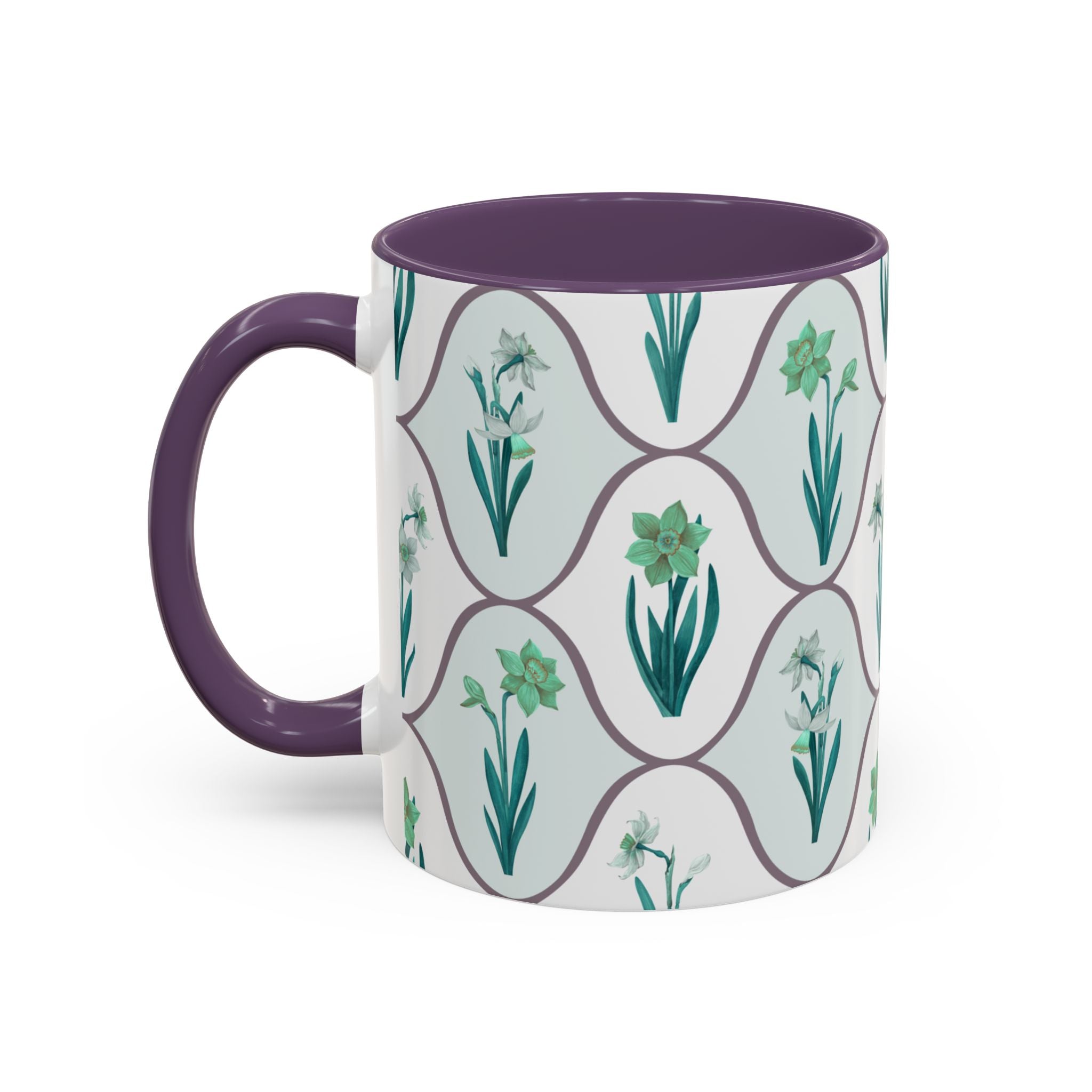 Floral Tile Accent Coffee Mug — Green Botanical Pattern (11/15 oz)