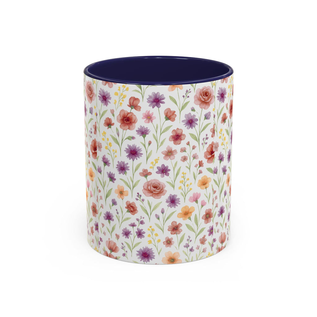 Floral Watercolor Accent Coffee Mug – Pink & Purple Wildflower Pattern (11/15oz)