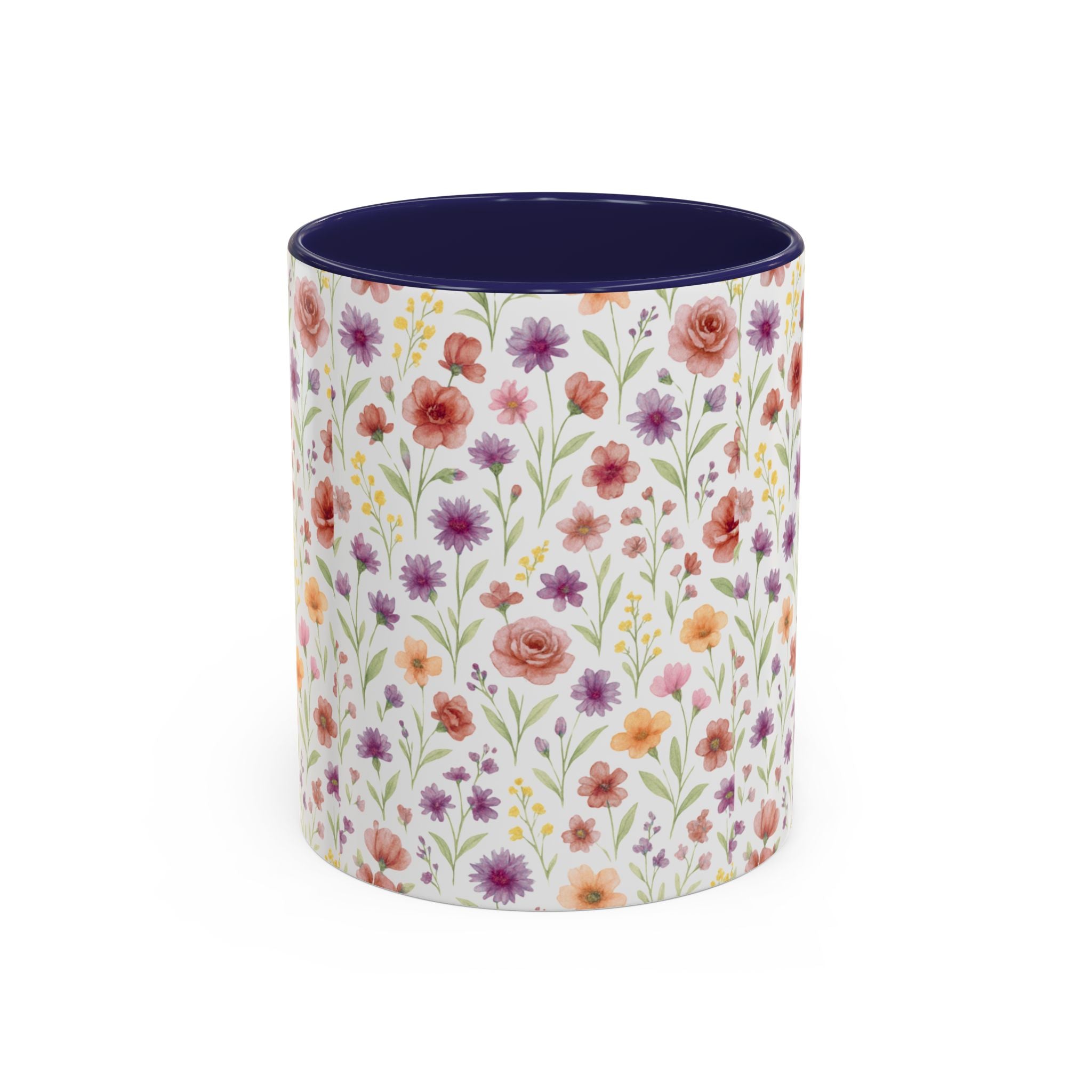 Floral Watercolor Accent Coffee Mug – Pink & Purple Wildflower Pattern (11/15oz)