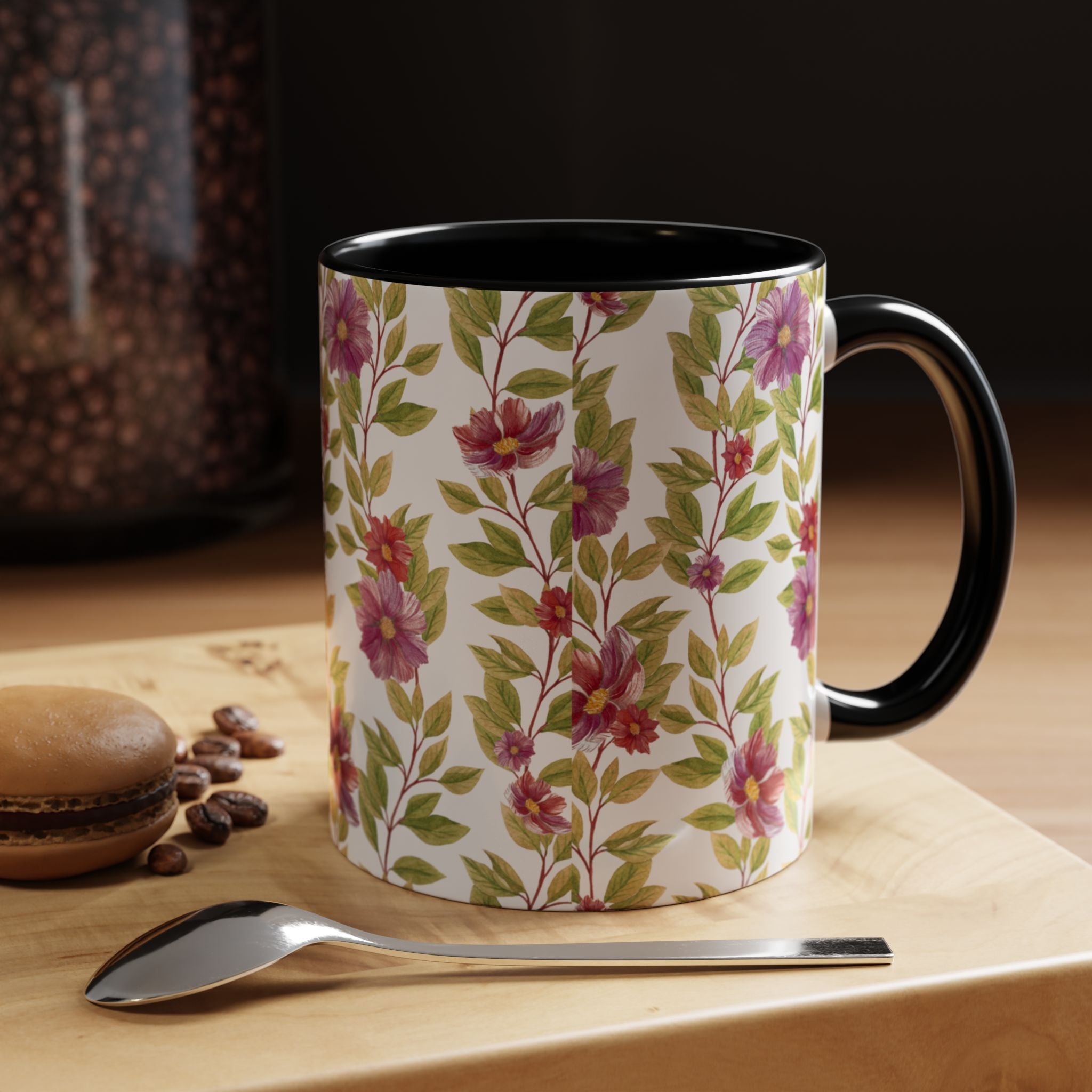 Floral Vine Accent Coffee Mug — Purple Watercolor Blossoms (11/15oz)