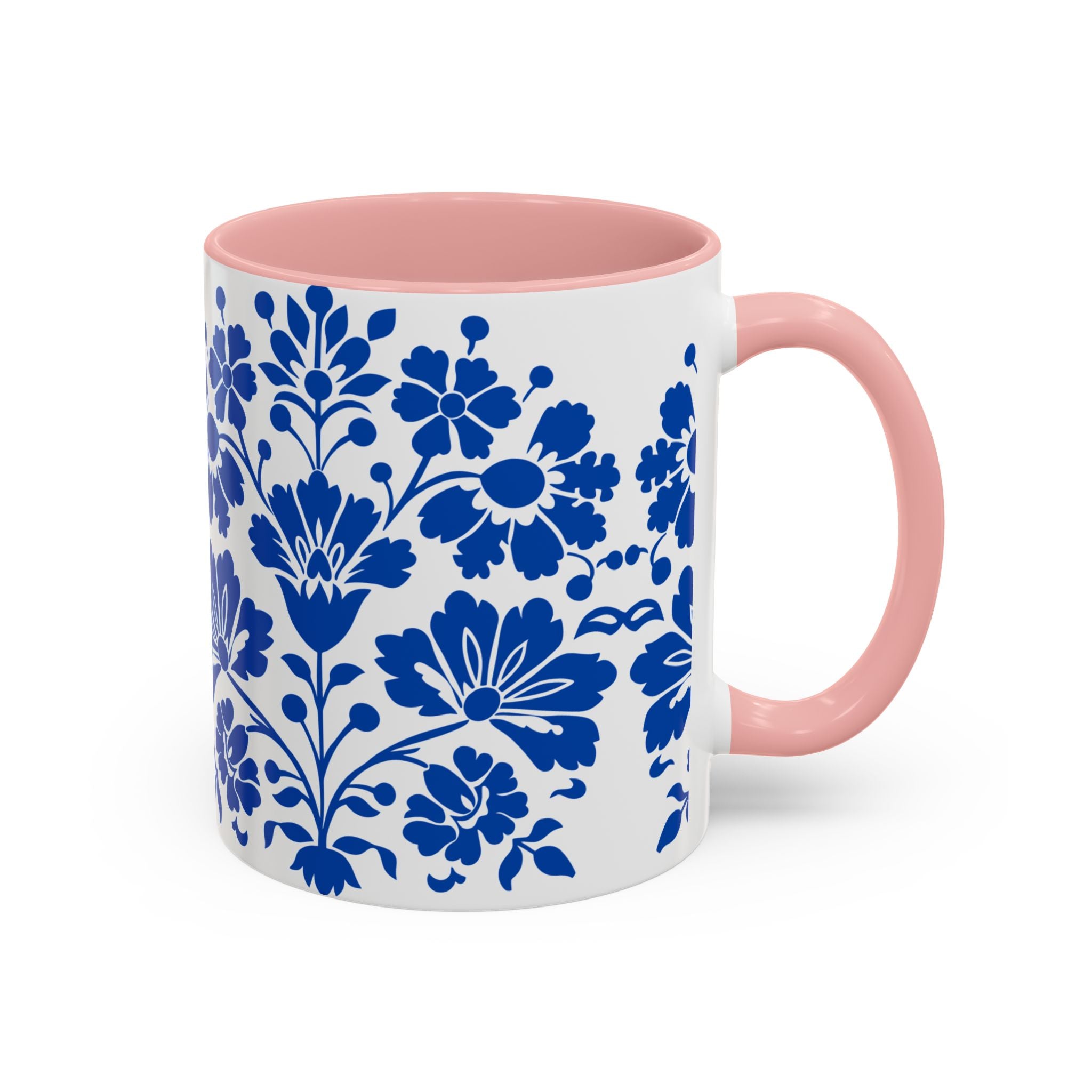 Blue Floral Accent Coffee Mug – Ceramic 11/15oz
