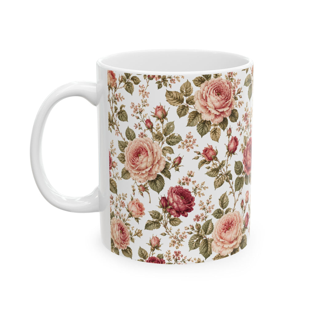 Vintage Rose Floral Ceramic Mug — 11oz & 15oz Tea Coffee Cup