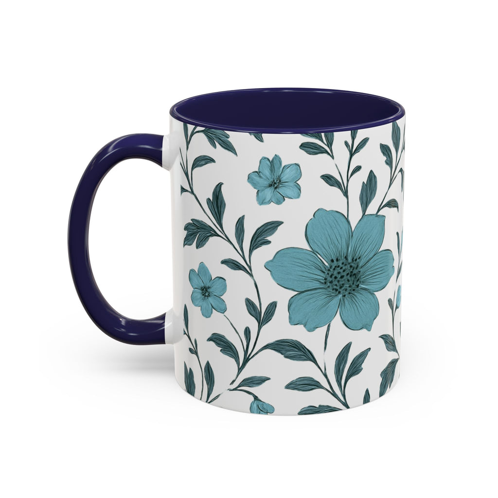 Teal Floral Accent Coffee Mug (11/15oz) – Ceramic Tea & Coffee Cup