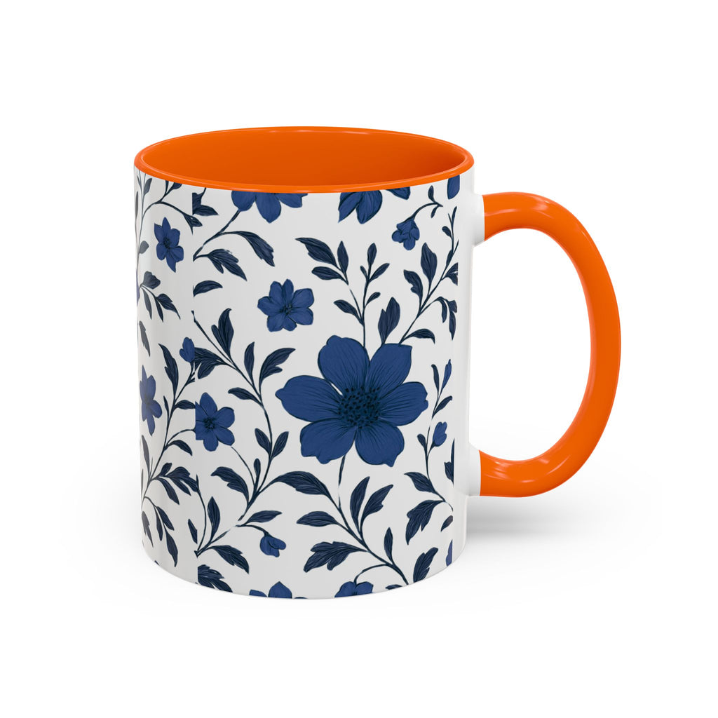 Blue Floral Accent Coffee Mug — Navy Blossom Pattern (11/15 oz)