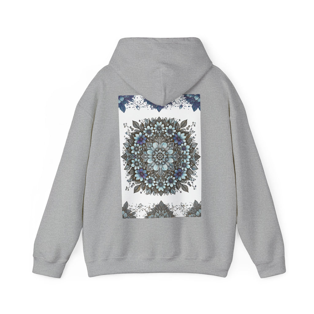Floral Mandala Hoodie — Blue Botanical Symmetry Pullover