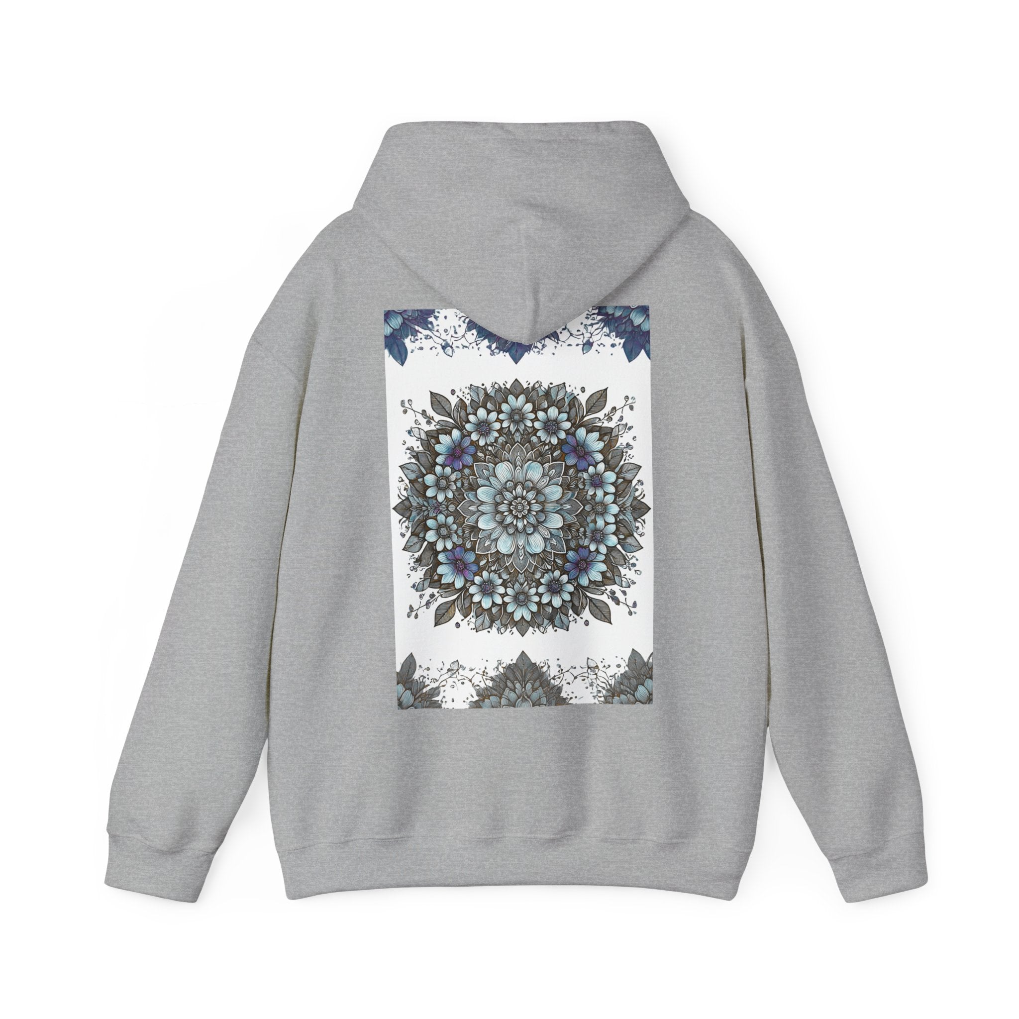 Floral Mandala Hoodie — Blue Botanical Symmetry Pullover