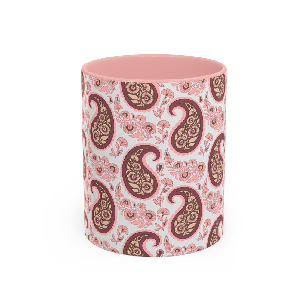 Pink Paisley Accent Coffee Mug — Decorative Floral Pattern 11/15oz