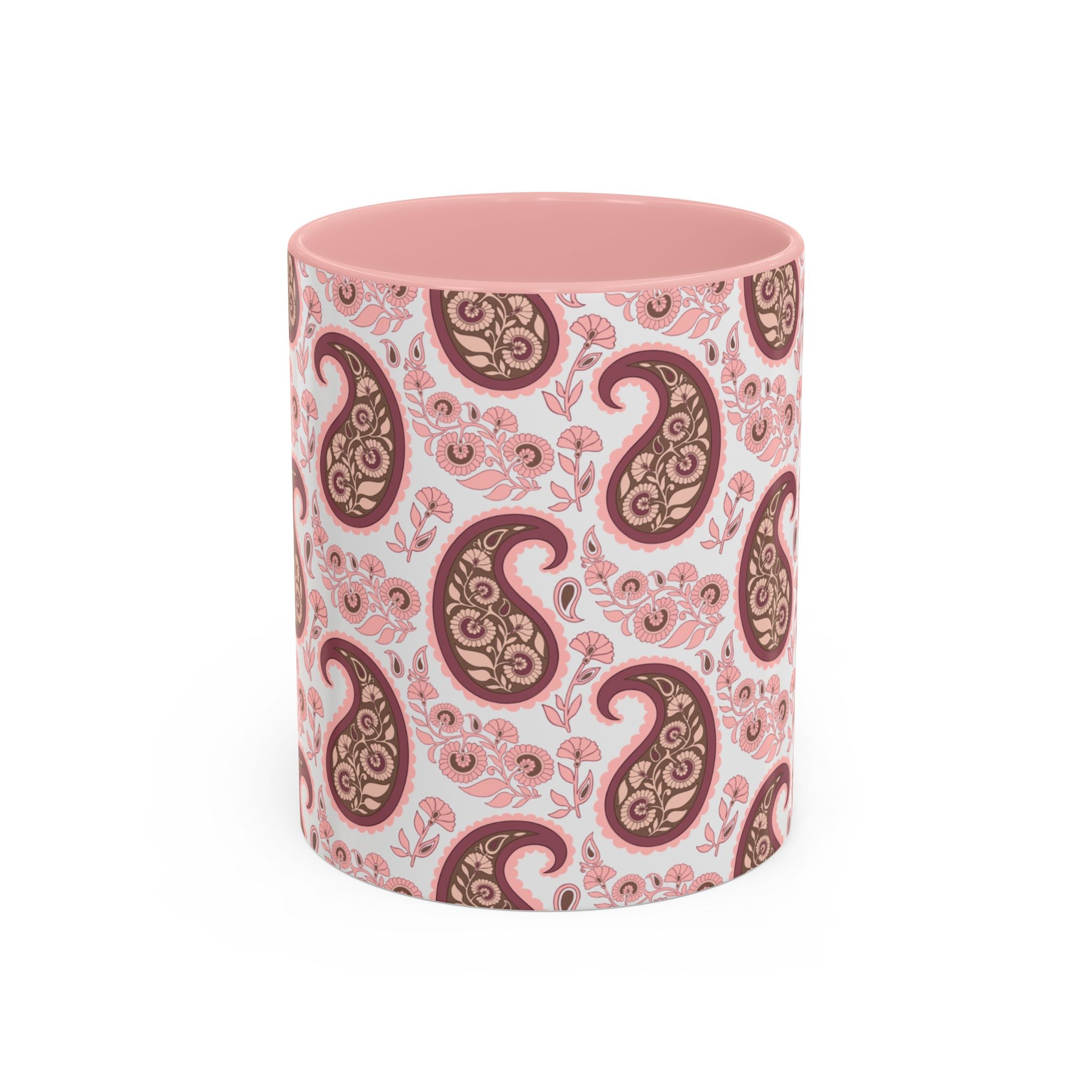 Pink Paisley Accent Coffee Mug — Decorative Floral Pattern 11/15oz