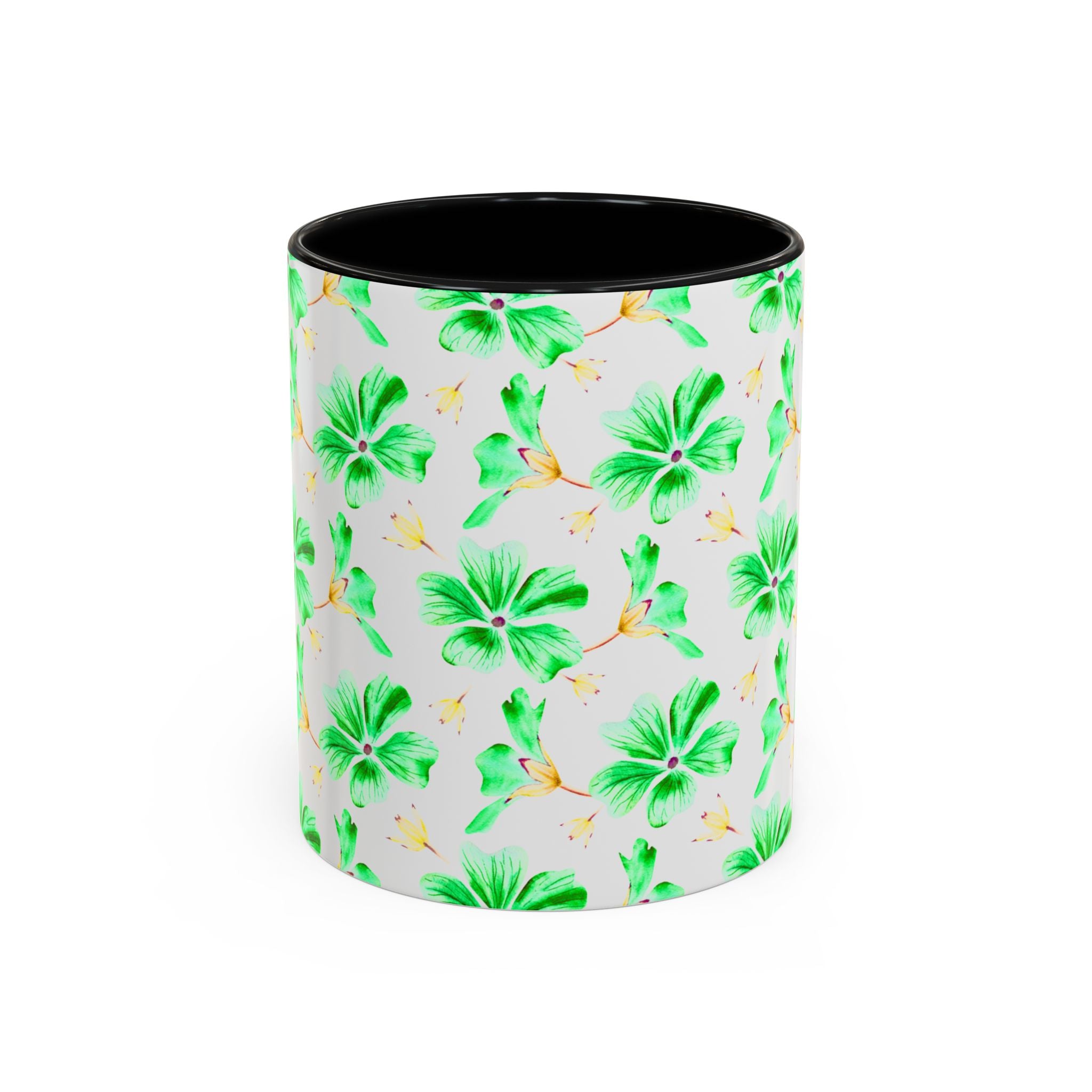 Green Watercolor Hibiscus Accent Coffee Mug – Tropical Floral Ceramic Mug