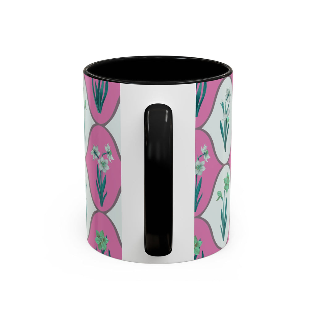 Floral Wave Accent Coffee Mug – Pink Retro Daffodil Pattern (11/15oz)
