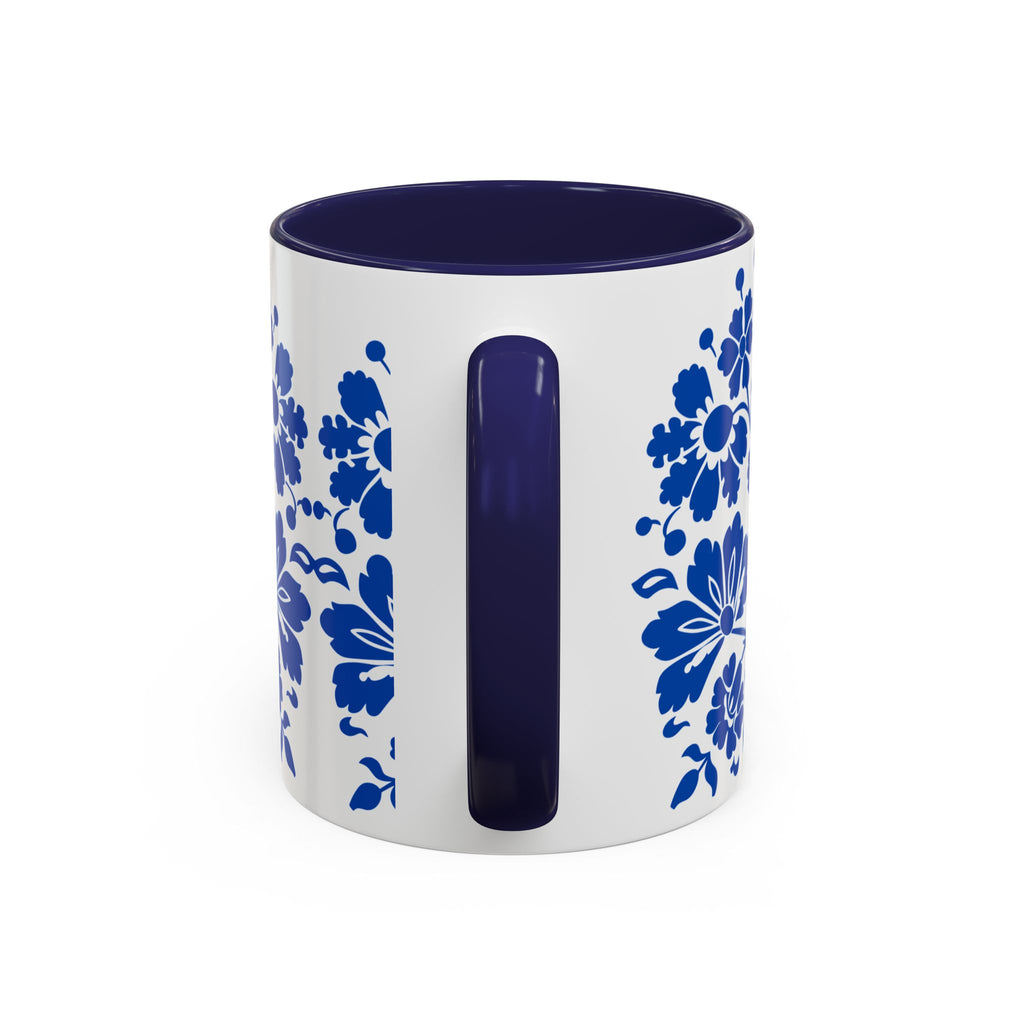 Blue Floral Accent Coffee Mug – Ceramic 11/15oz