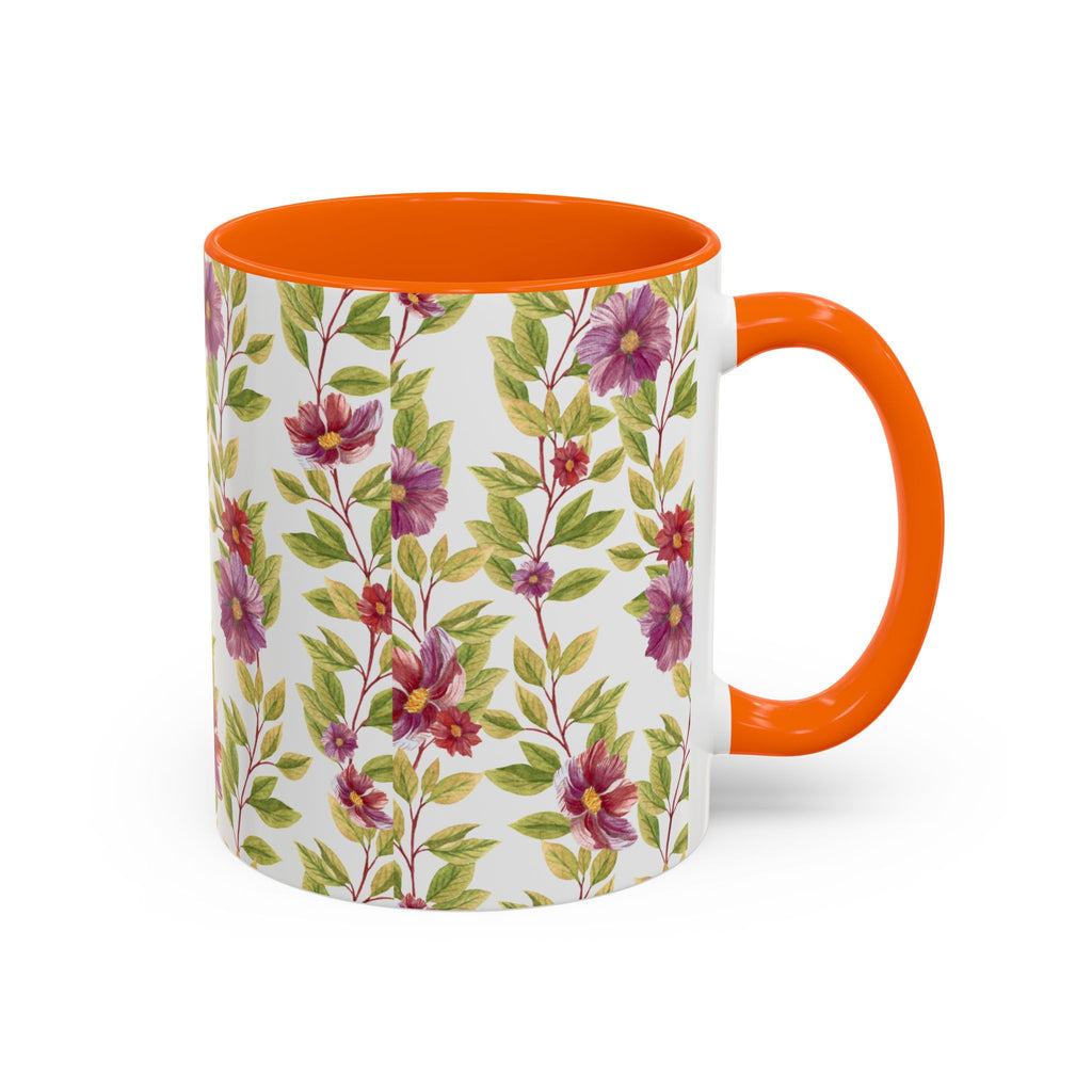 Floral Vine Accent Coffee Mug — Purple Watercolor Blossoms (11/15oz)