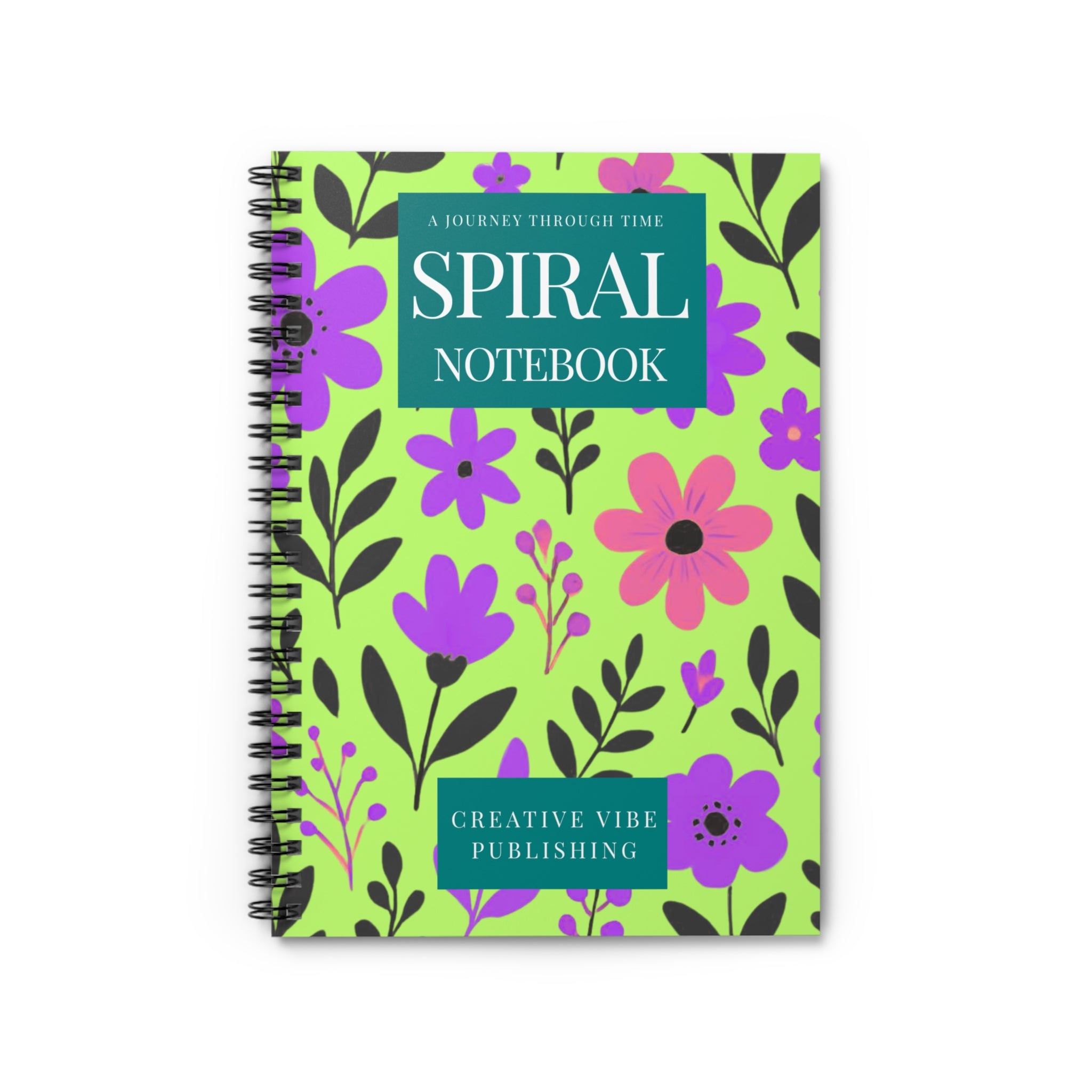 Floral Spiral Notebook — "Spiral Notebook" Ruled Journal, Bright Green & Purple Floral Cover
