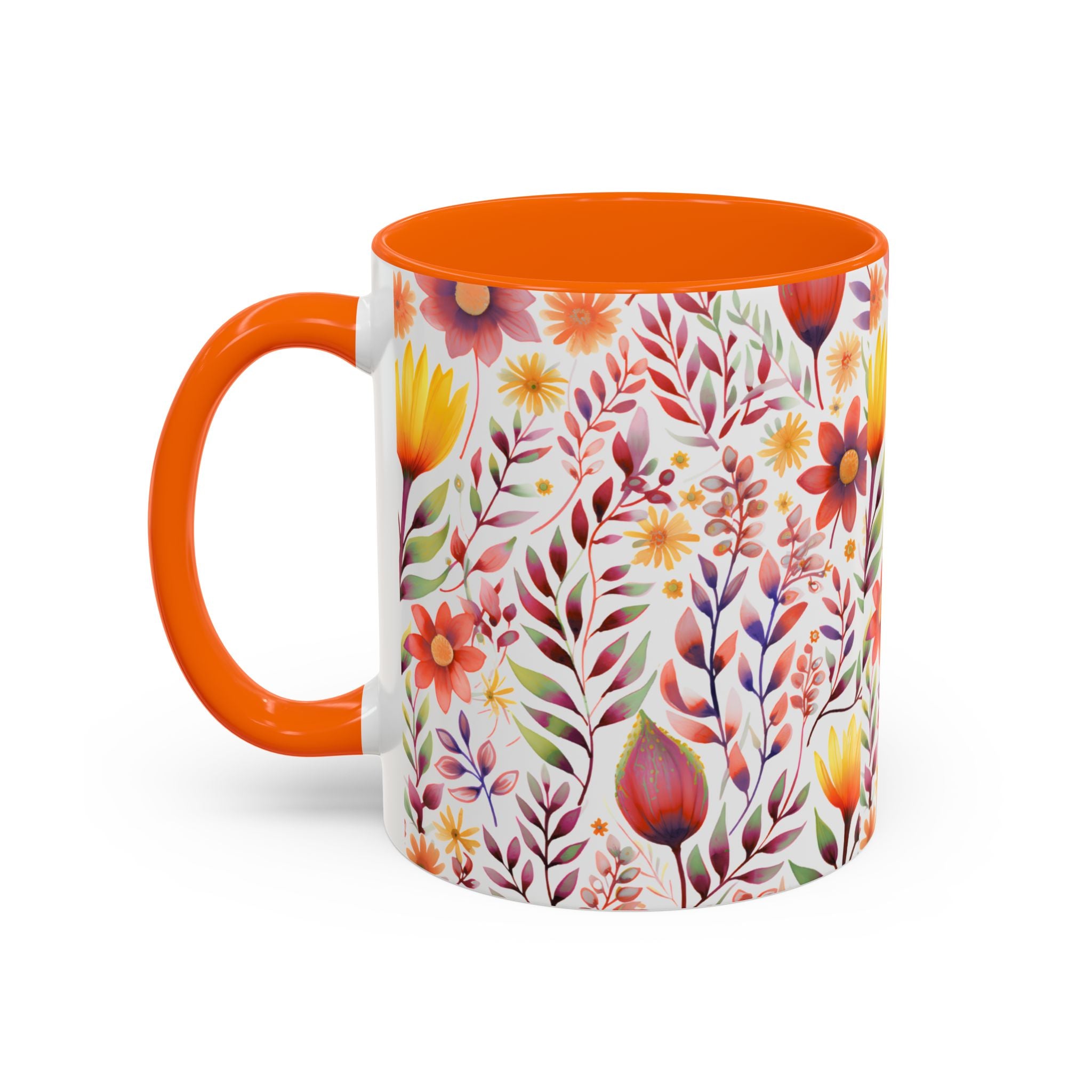 Floral Watercolor Accent Coffee Mug — Colorful Spring Blossom 11/15oz