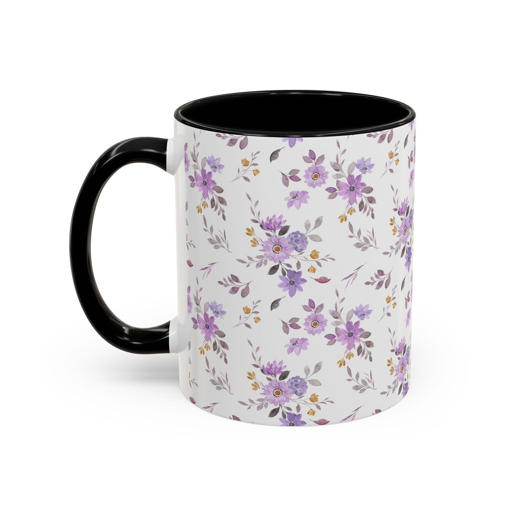 Floral Lavender Accent Coffee Mug — Purple Vintage Rose Pattern (11/15oz)