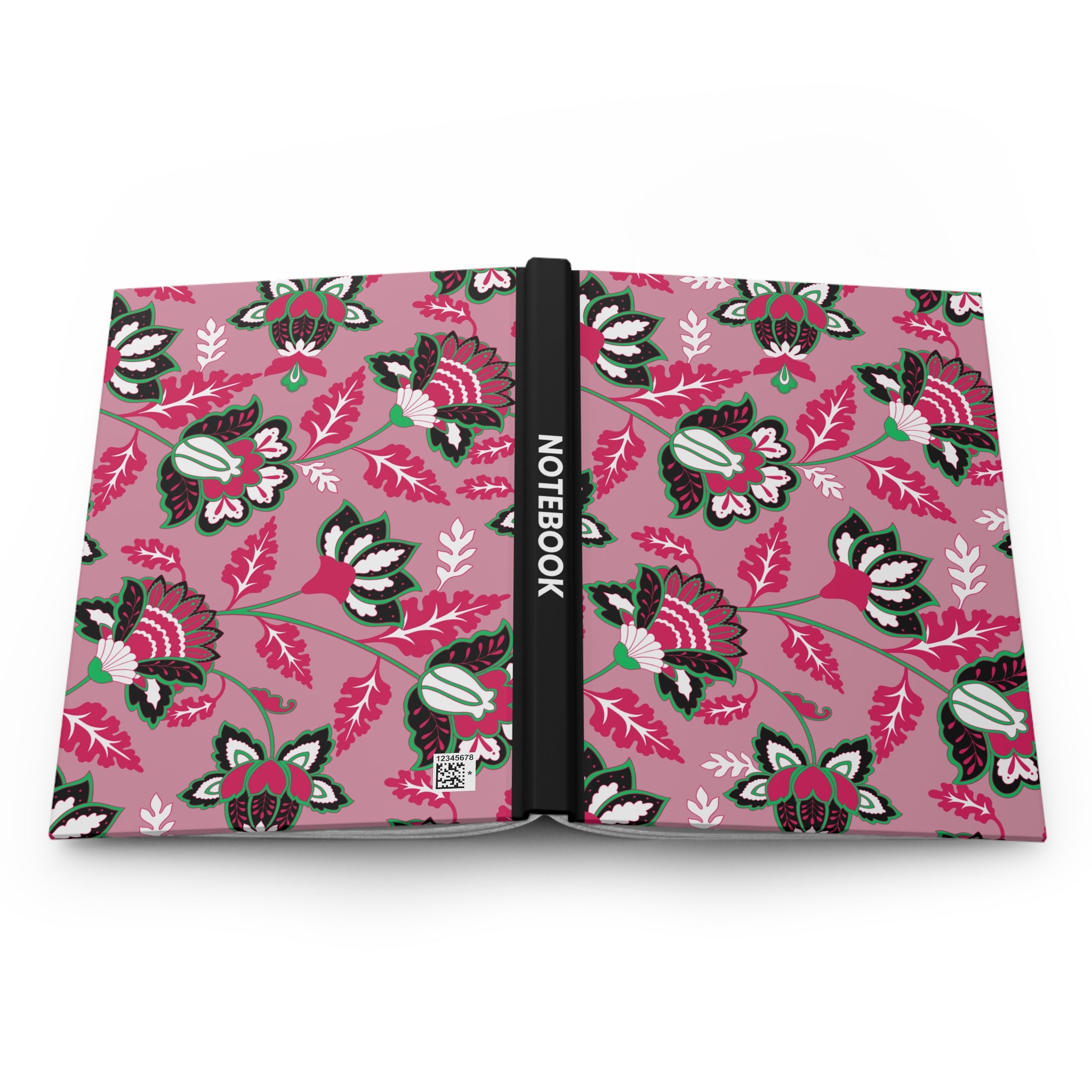 Floral Pattern Hardcover Journal — Pink Vintage Botanical Notebook