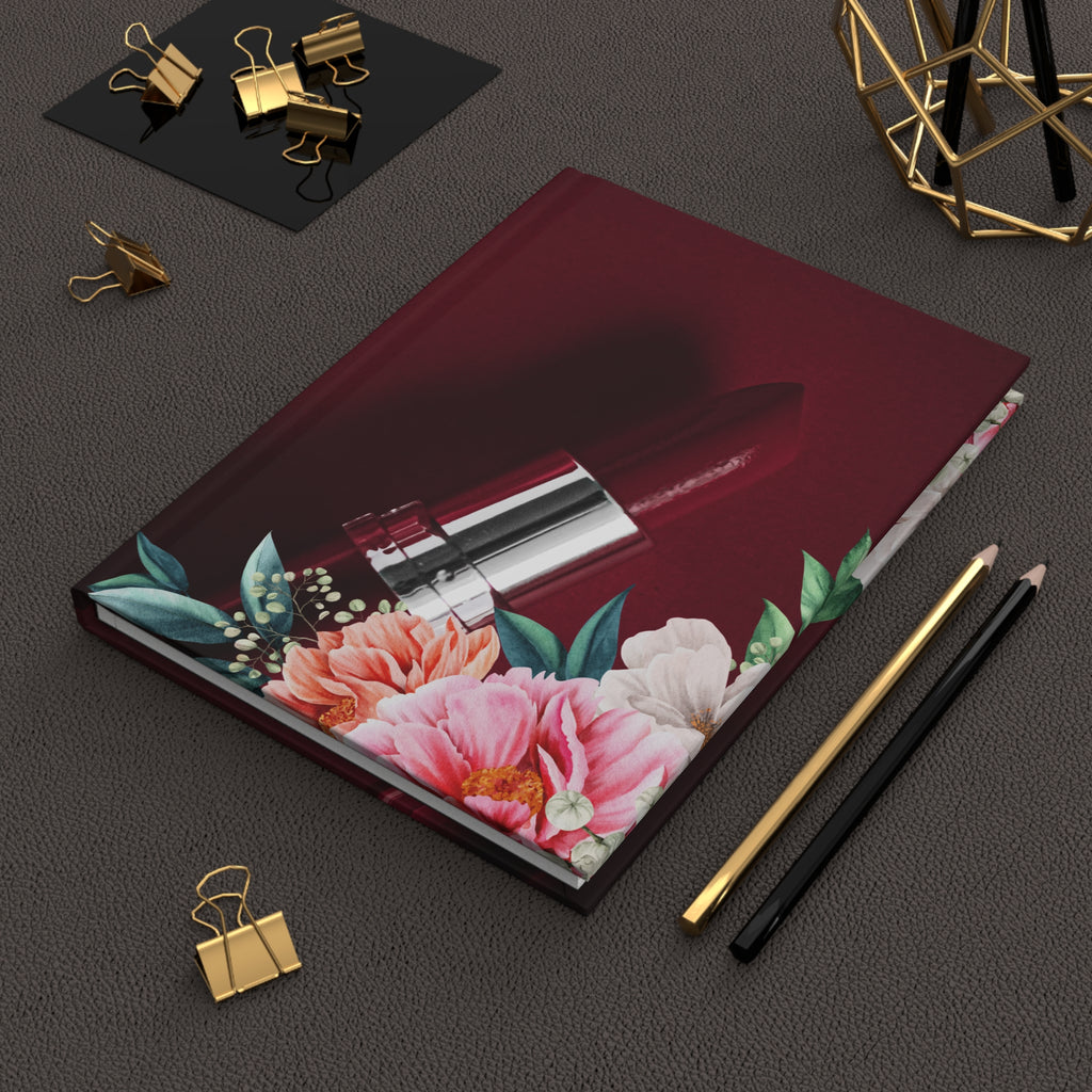 Floral Lipstick Hardcover Journal — Chic Makeup Notebook for Beauty Lovers