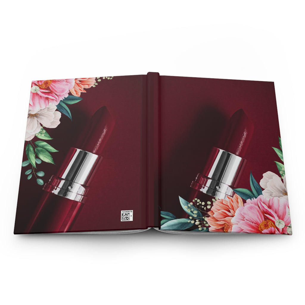 Floral Lipstick Hardcover Journal — Chic Makeup Notebook for Beauty Lovers