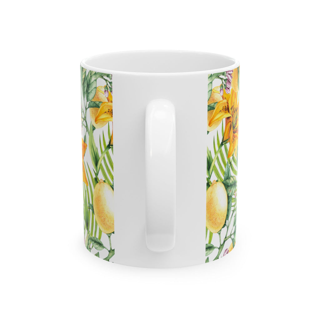 Citrus Lily Ceramic Mug — Tropical Floral Coffee Cup (11oz & 15oz)