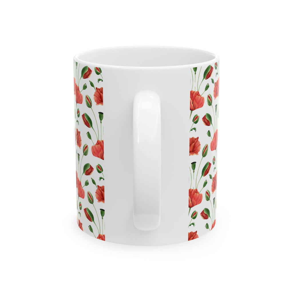 Poppy Pattern Ceramic Mug — Floral Red Poppy Coffee Cup (11oz, 15oz)