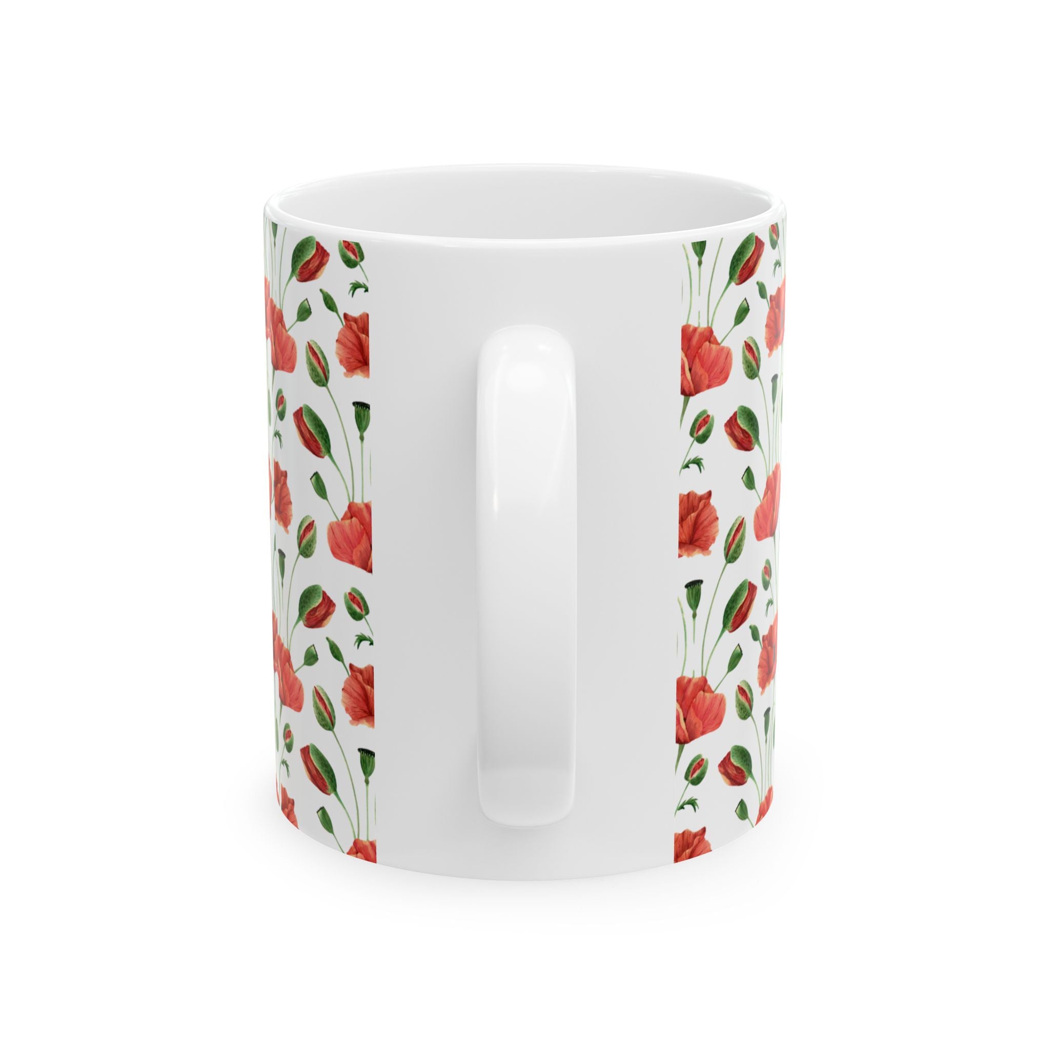 Poppy Pattern Ceramic Mug — Floral Red Poppy Coffee Cup (11oz, 15oz)