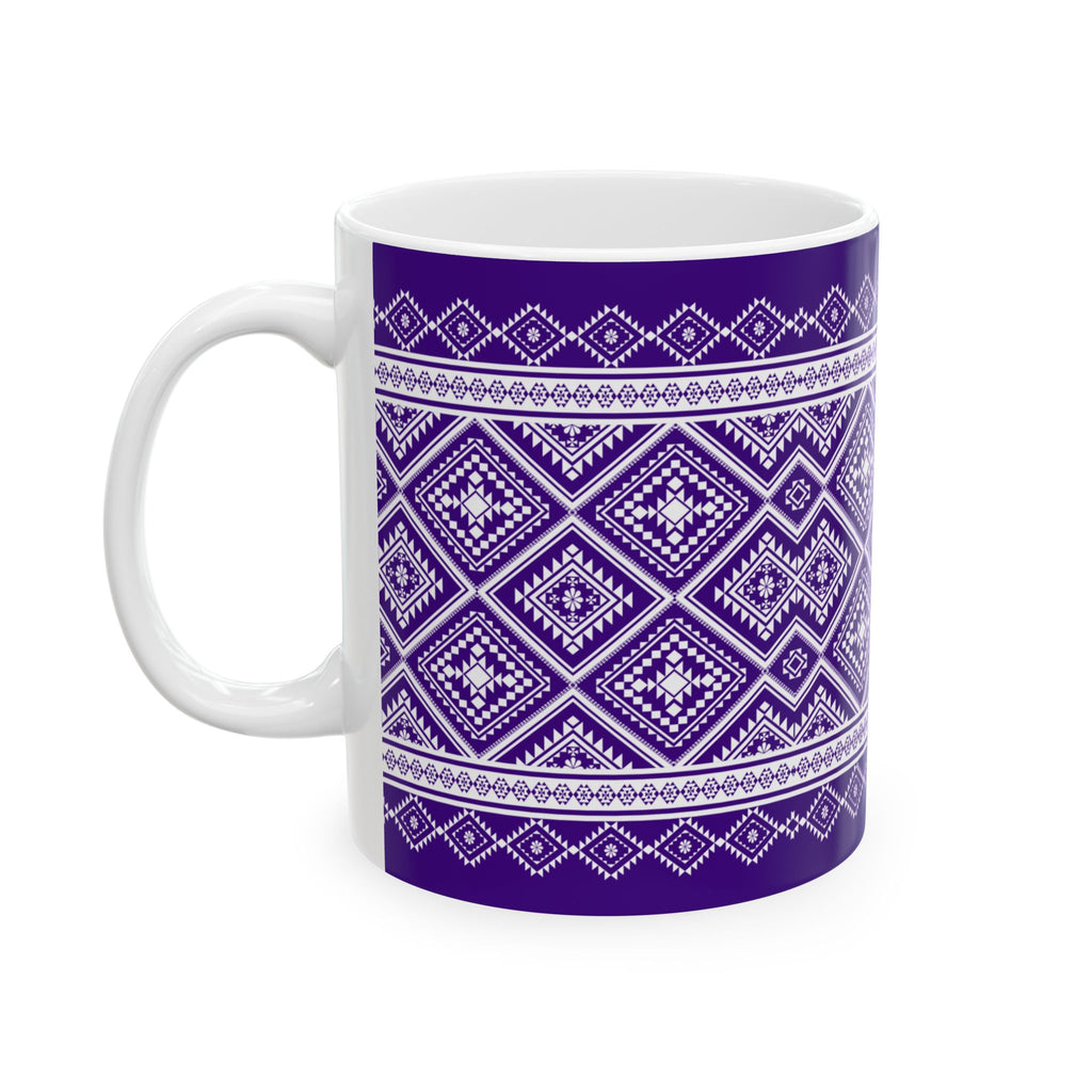 Purple Geometric Pattern Mug — Ethnic Diamond Ceramic Coffee Cup (11oz, 15oz)