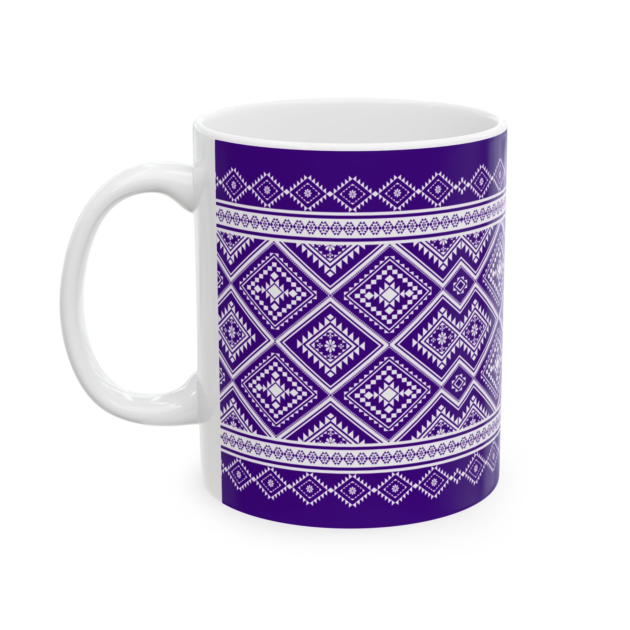 Purple Geometric Pattern Mug — Ethnic Diamond Ceramic Coffee Cup (11oz, 15oz)