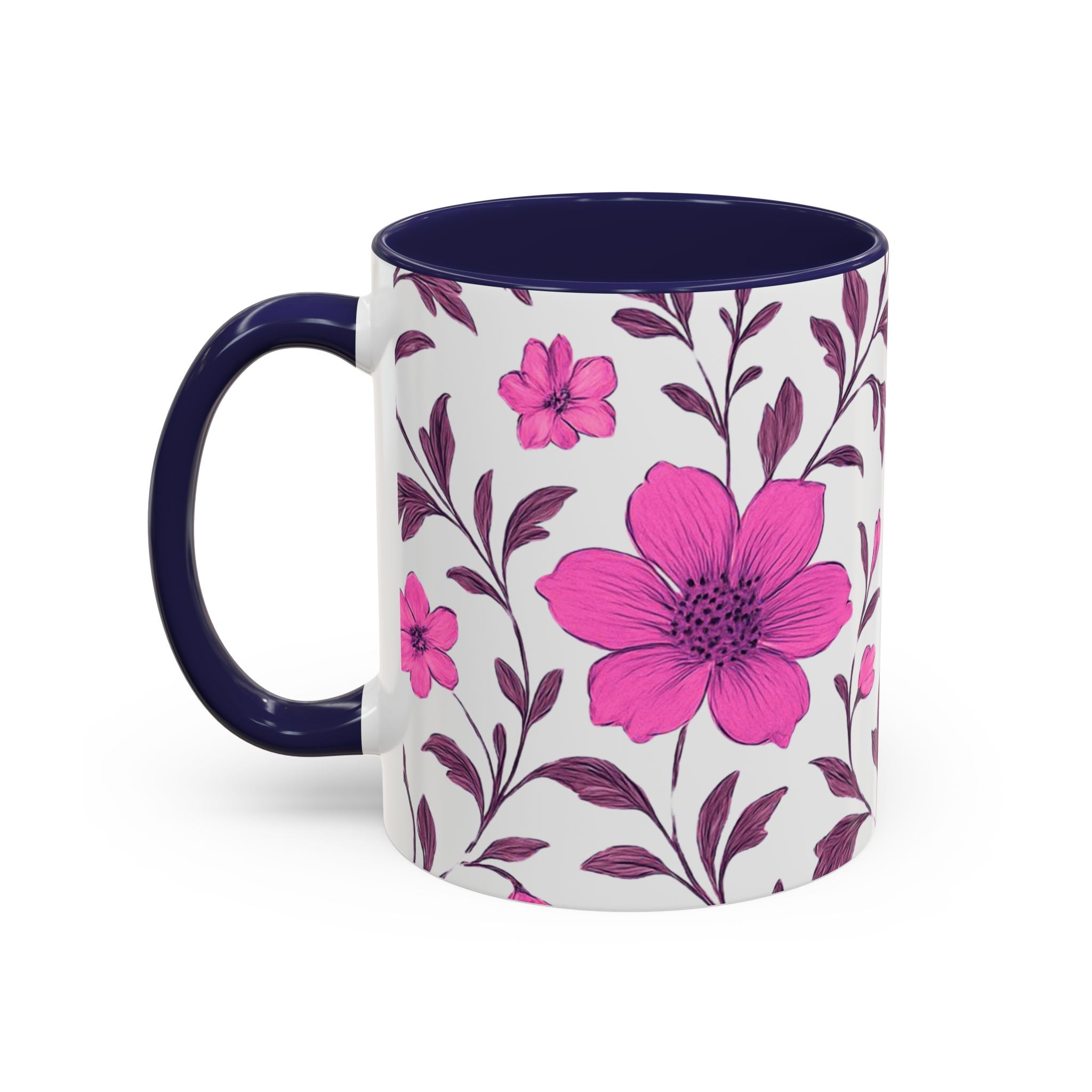 Pink Floral Accent Coffee Mug — 11/15oz