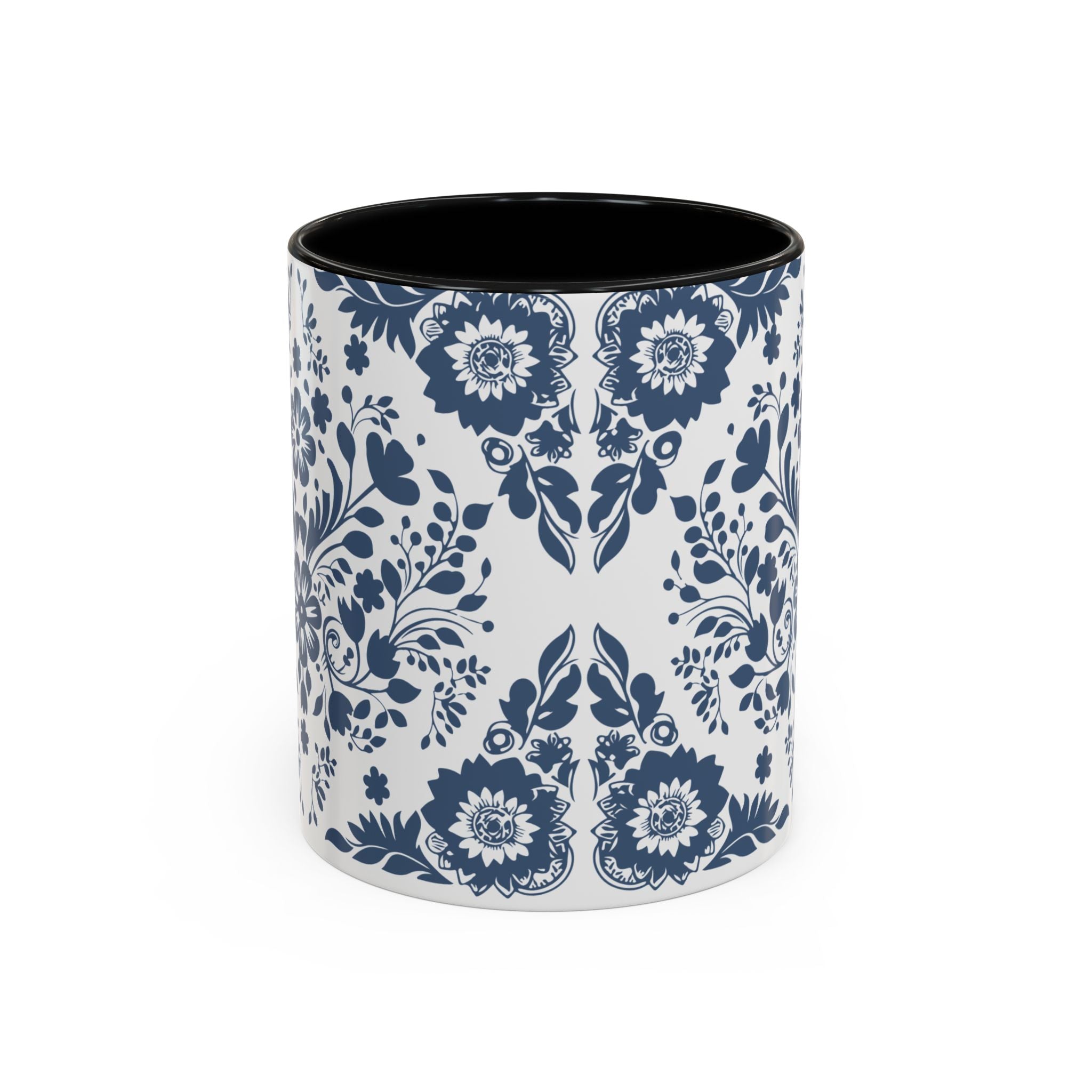 Blue Floral Accent Coffee Mug - Navy Vintage Delft Pattern (11/15oz)