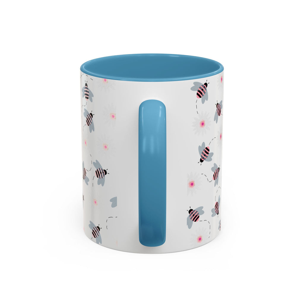 Bee Pattern Accent Coffee Mug — Cute Floral Honeybee Design, 11/15 oz