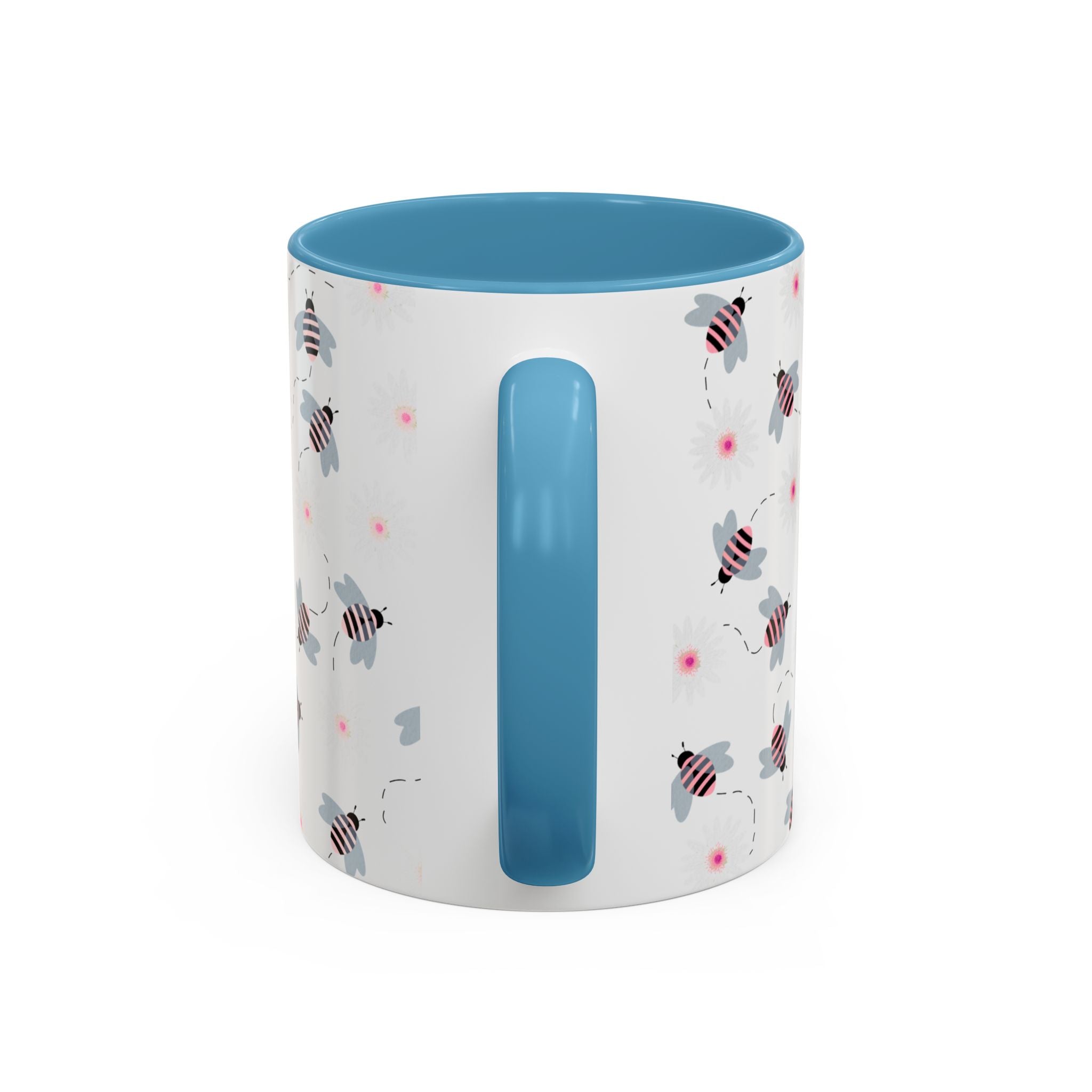 Bee Pattern Accent Coffee Mug — Cute Floral Honeybee Design, 11/15 oz
