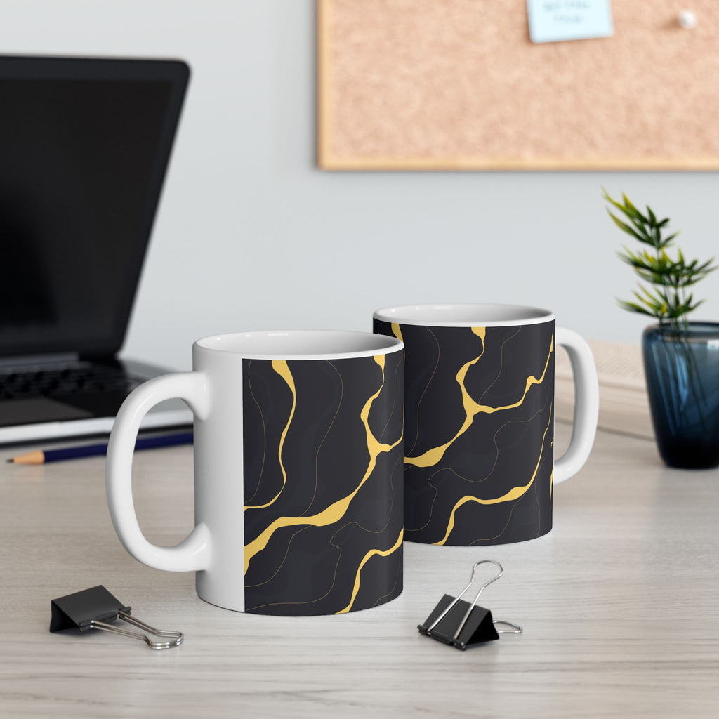 Black & Gold Marble Ceramic Mug — Elegant Swirl Coffee Cup (11oz, 15oz)