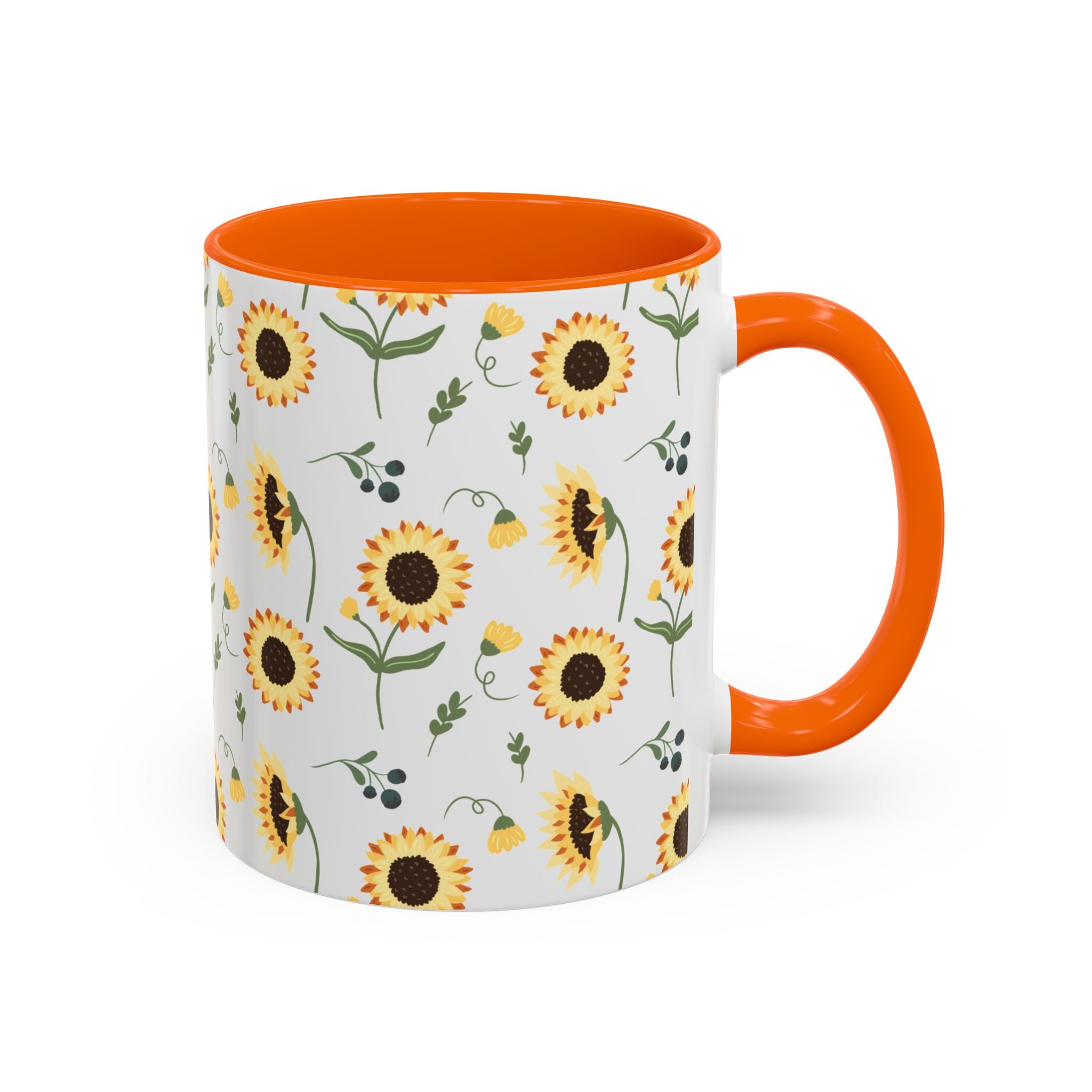 Sunflower Pattern Accent Coffee Mug — 11/15oz Ceramic Mug