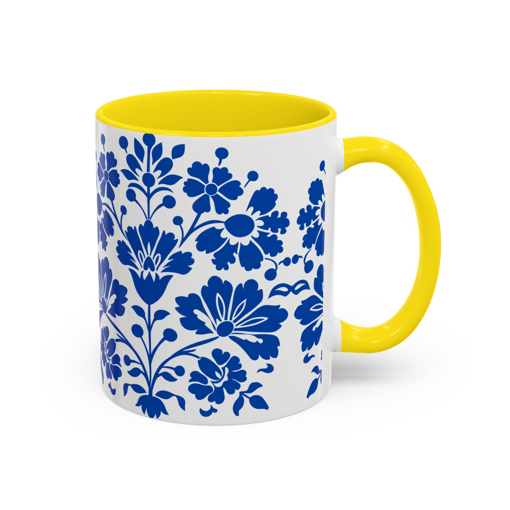 Blue Floral Accent Coffee Mug – Ceramic 11/15oz