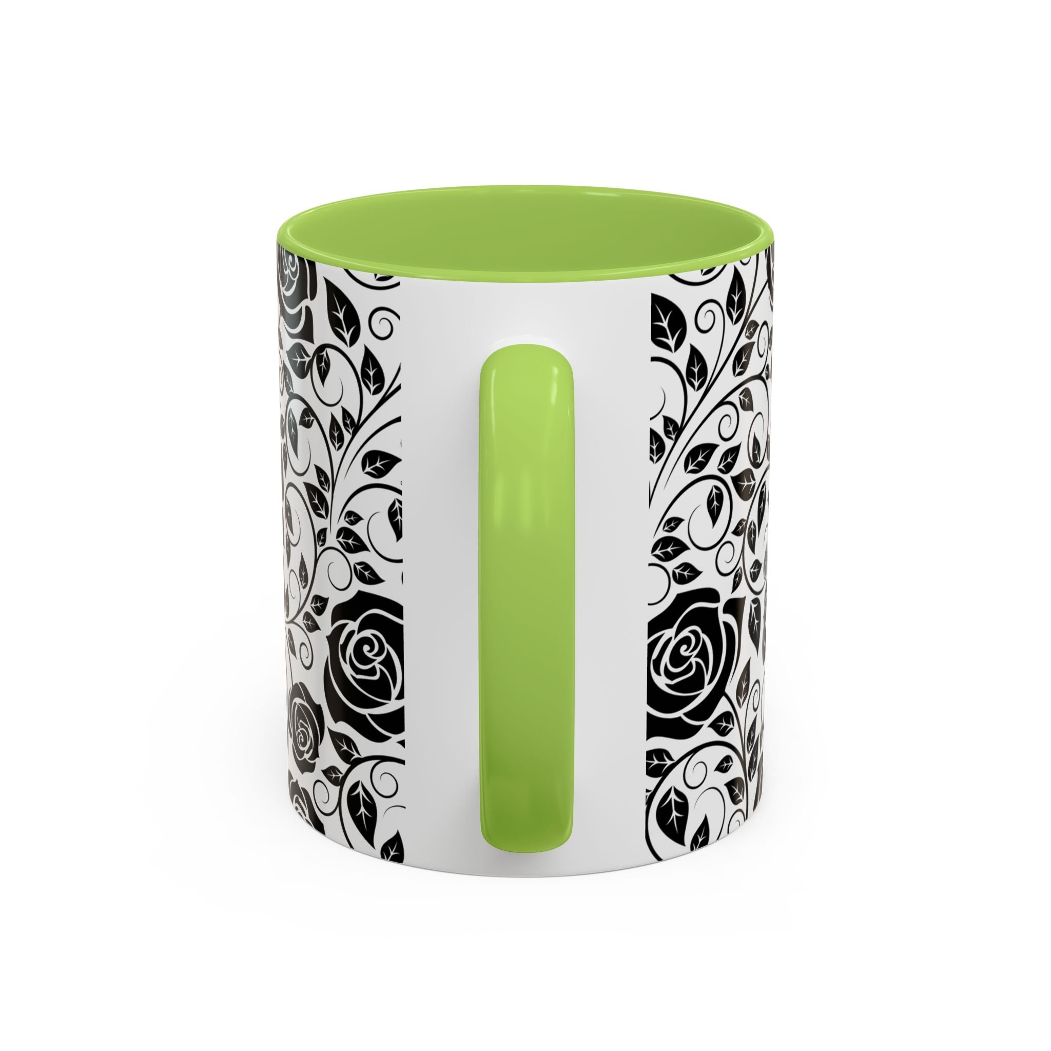 Black Rose Pattern Accent Coffee Mug — 11/15oz Ceramic Gift