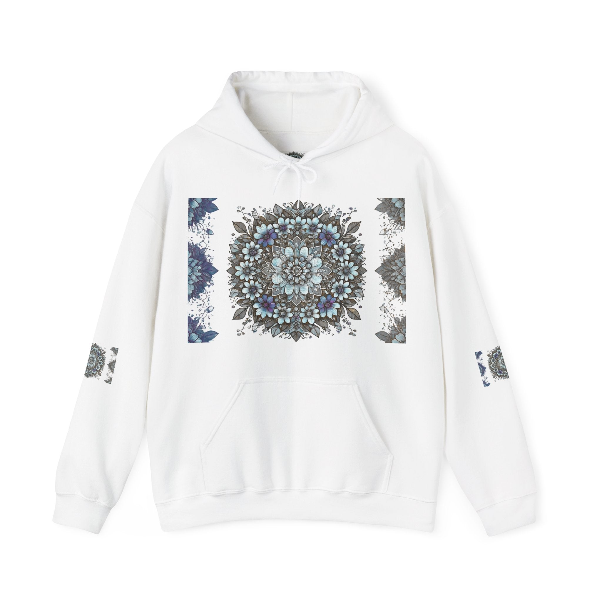 Mandala Floral Hoodie — Blue Ornamental Graphic Sweatshirt