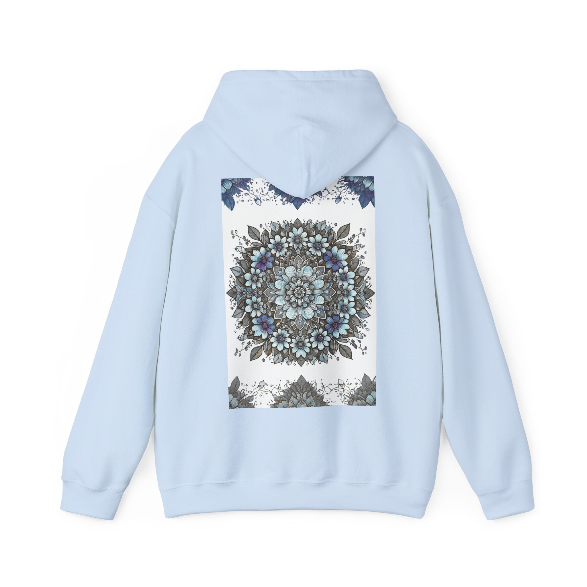 Floral Mandala Hoodie — Blue Botanical Symmetry Pullover