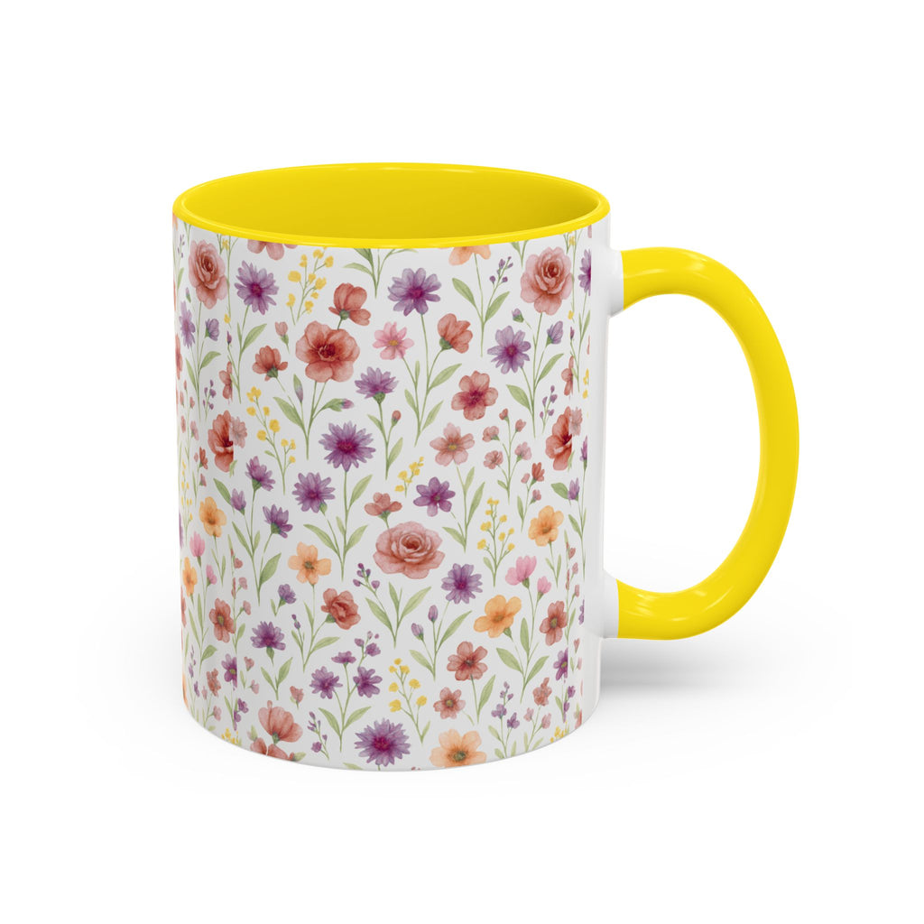 Floral Watercolor Accent Coffee Mug – Pink & Purple Wildflower Pattern (11/15oz)