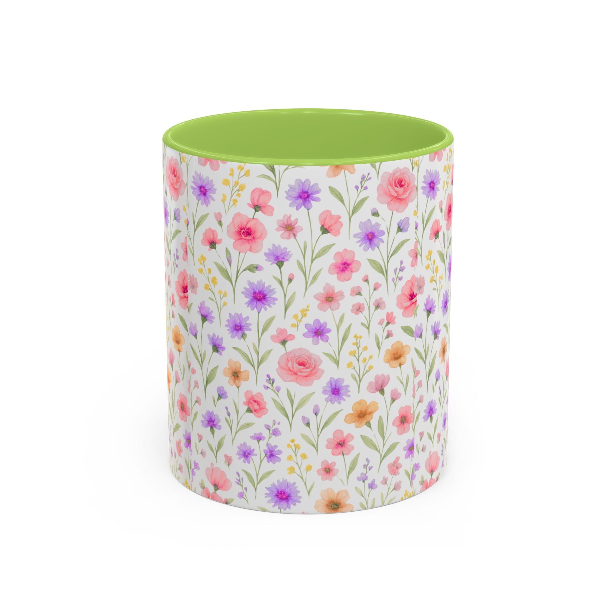 Floral Watercolor Accent Coffee Mug — Pastel Wildflower Pattern (11/15 oz)