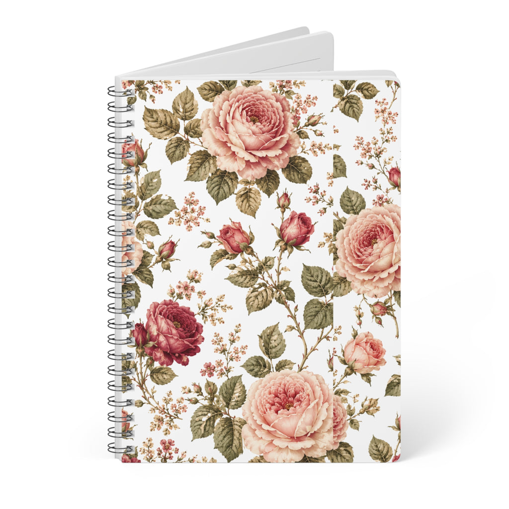 A5 Vintage Rose Spiral Notebook — Floral Wirobound Softcover Journal