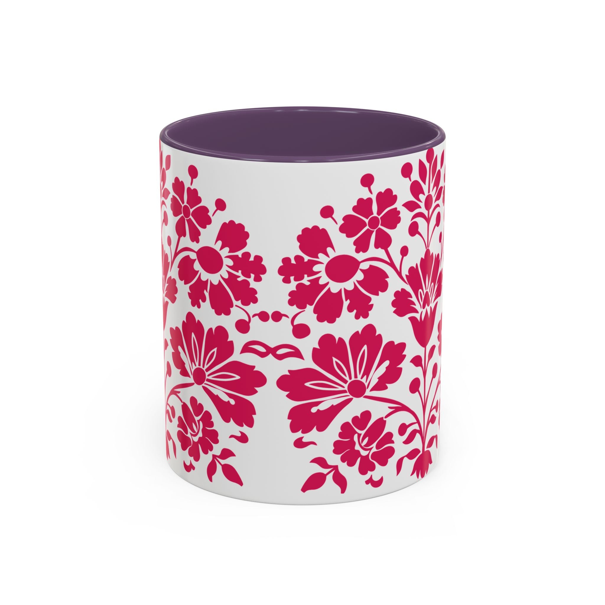 Pink Floral Accent Coffee Mug – 11/15oz Decorative Tea & Coffee Cup