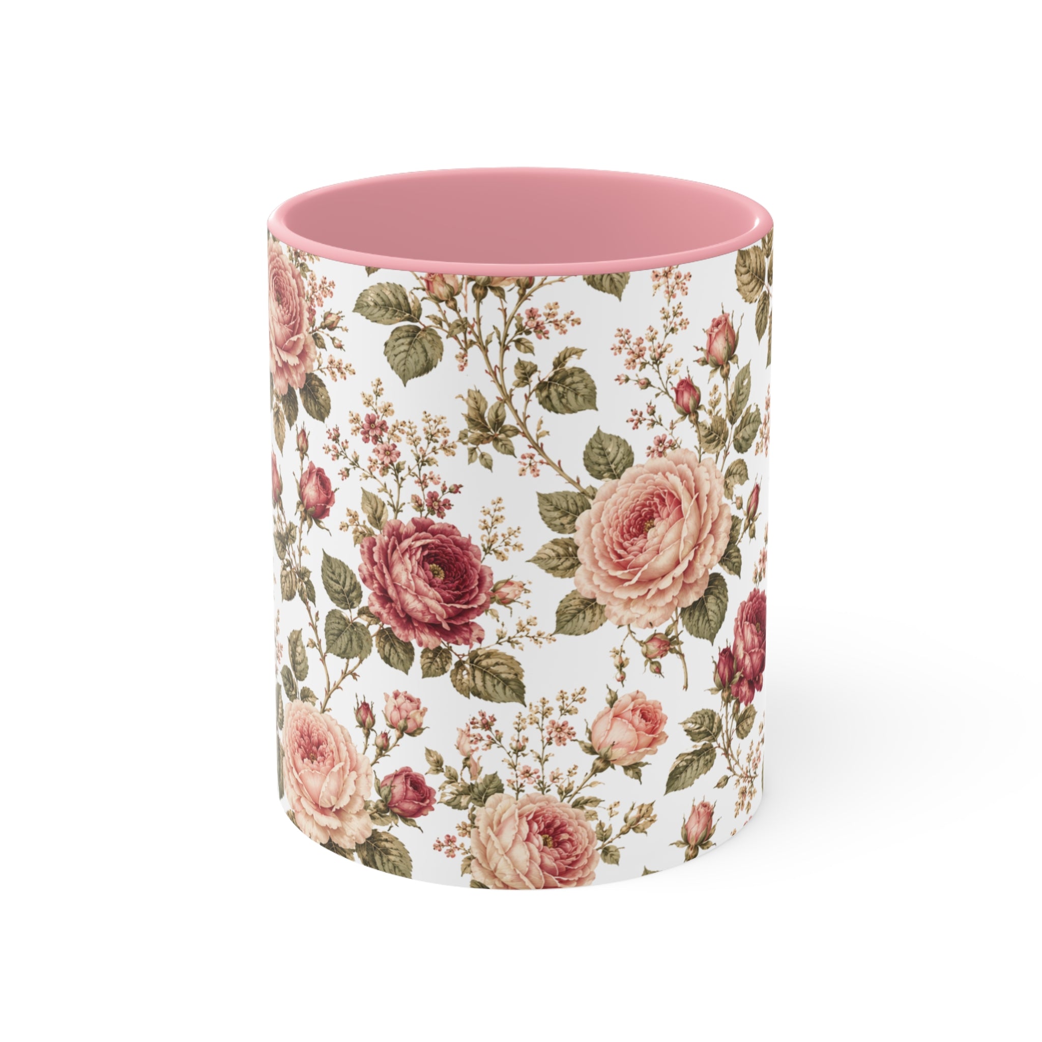 Vintage Rose Accent Mug – Pink Interior Floral Coffee Cup