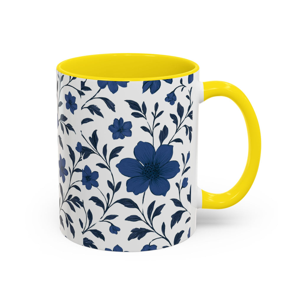 Blue Floral Accent Coffee Mug — Navy Blossom Pattern (11/15 oz)